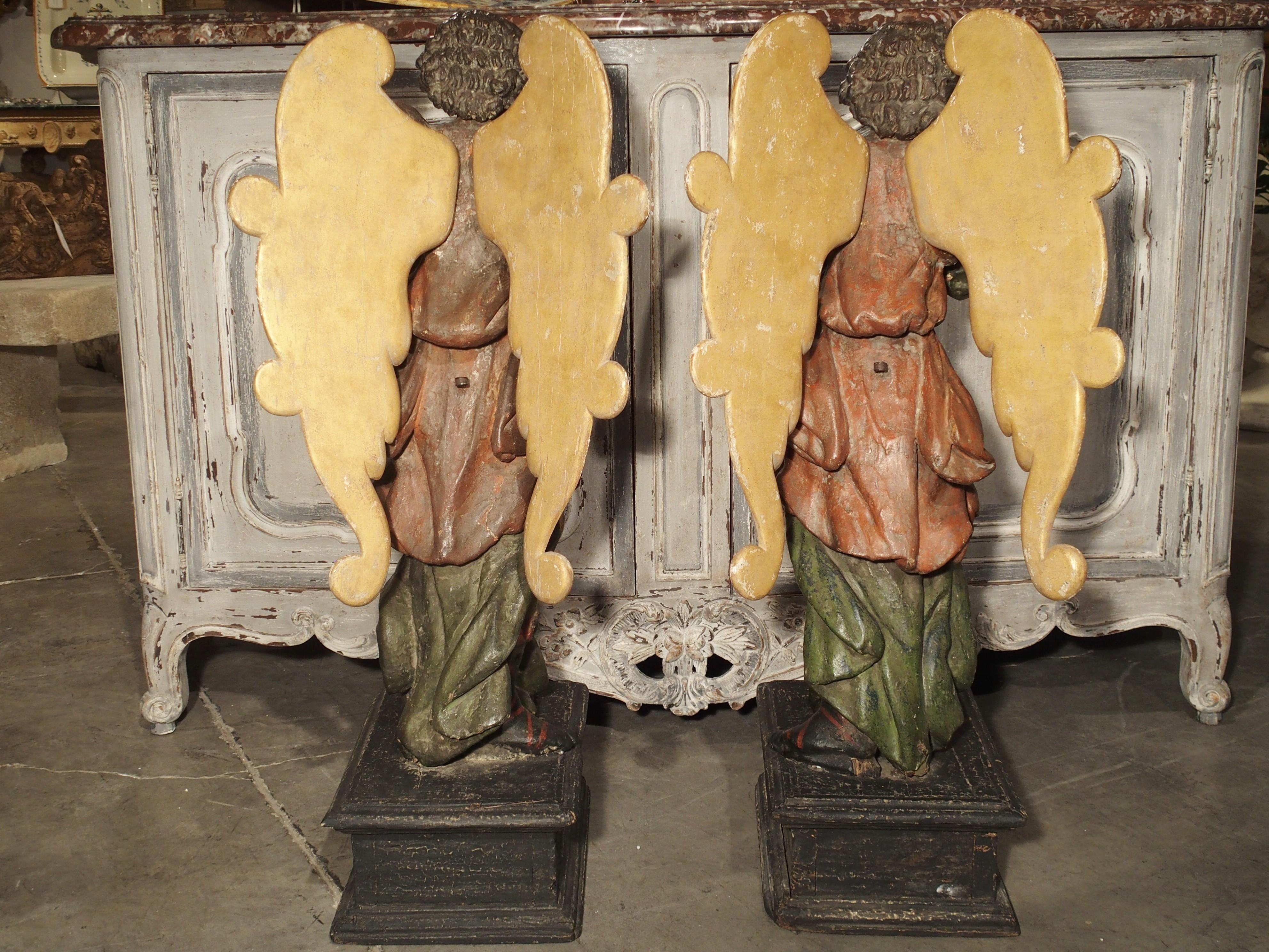 Pair of Large Carved and Painted 17th Century Angels from Italy 6