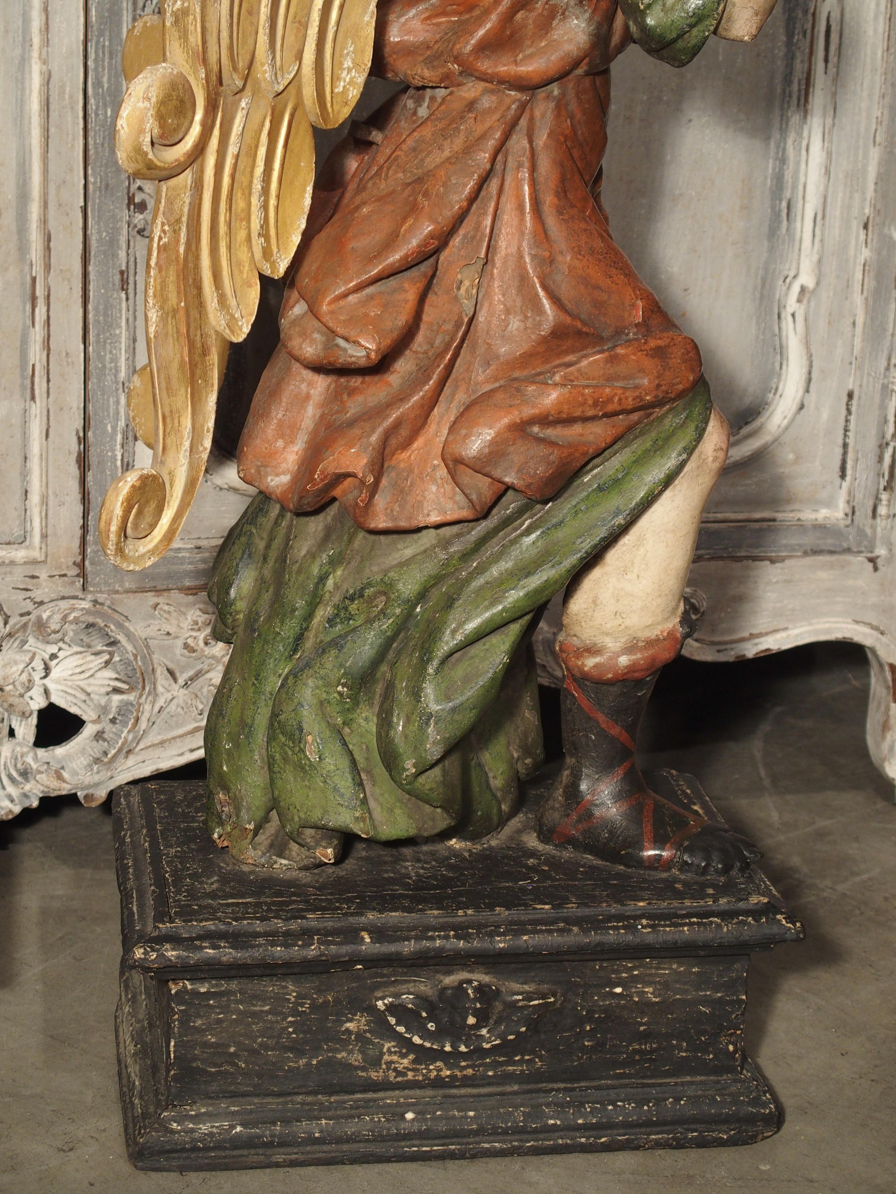 Pair of Large Carved and Painted 17th Century Angels from Italy 10