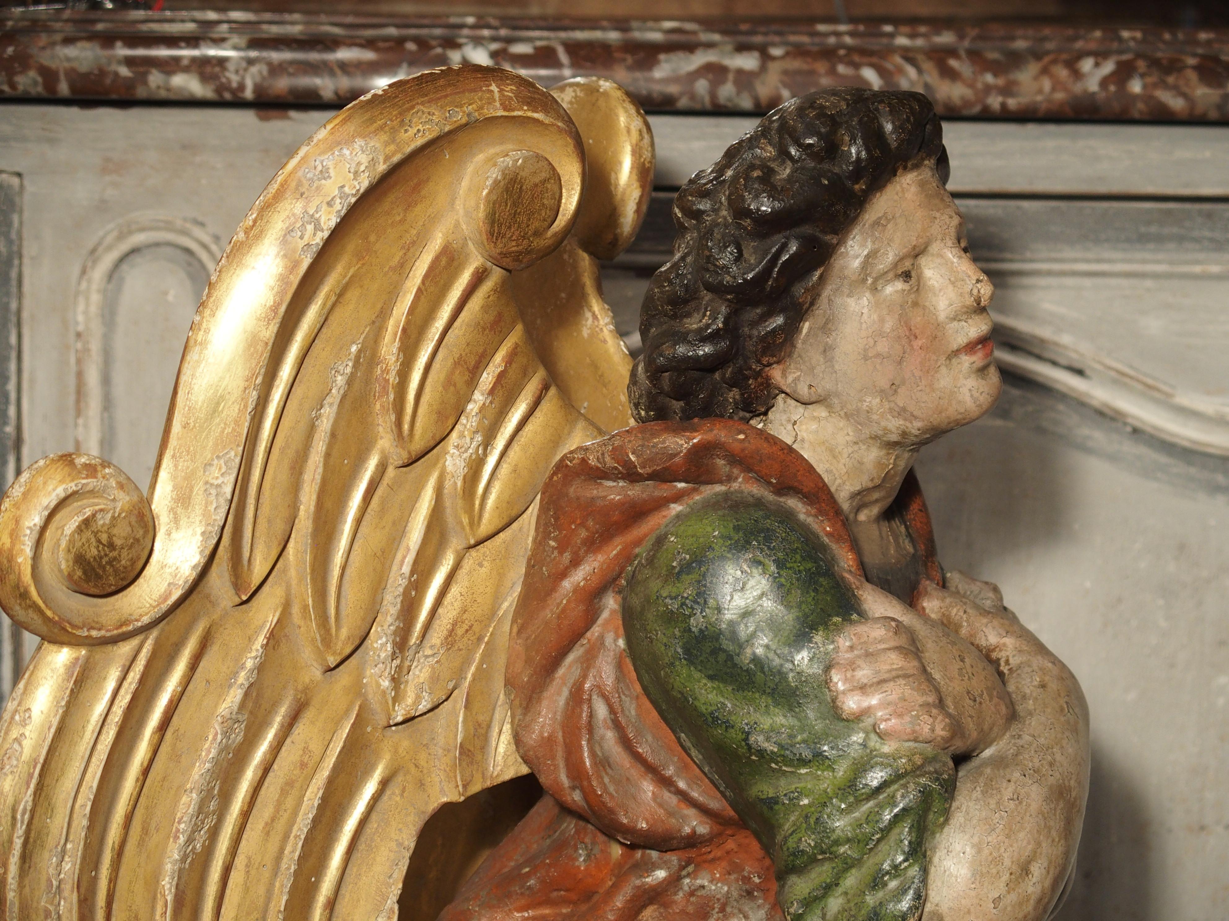 Pair of Large Carved and Painted 17th Century Angels from Italy 11
