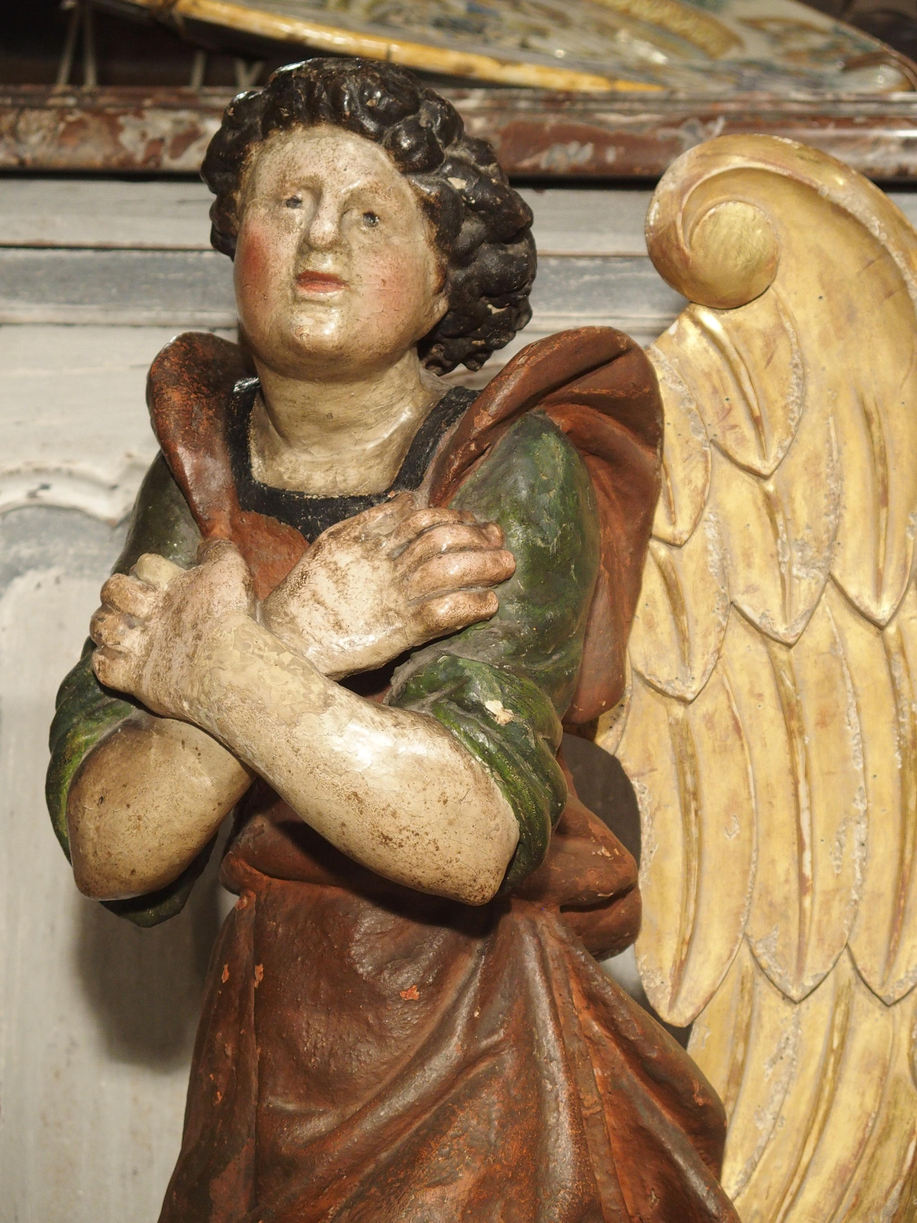 Pair of Large Carved and Painted 17th Century Angels from Italy 14