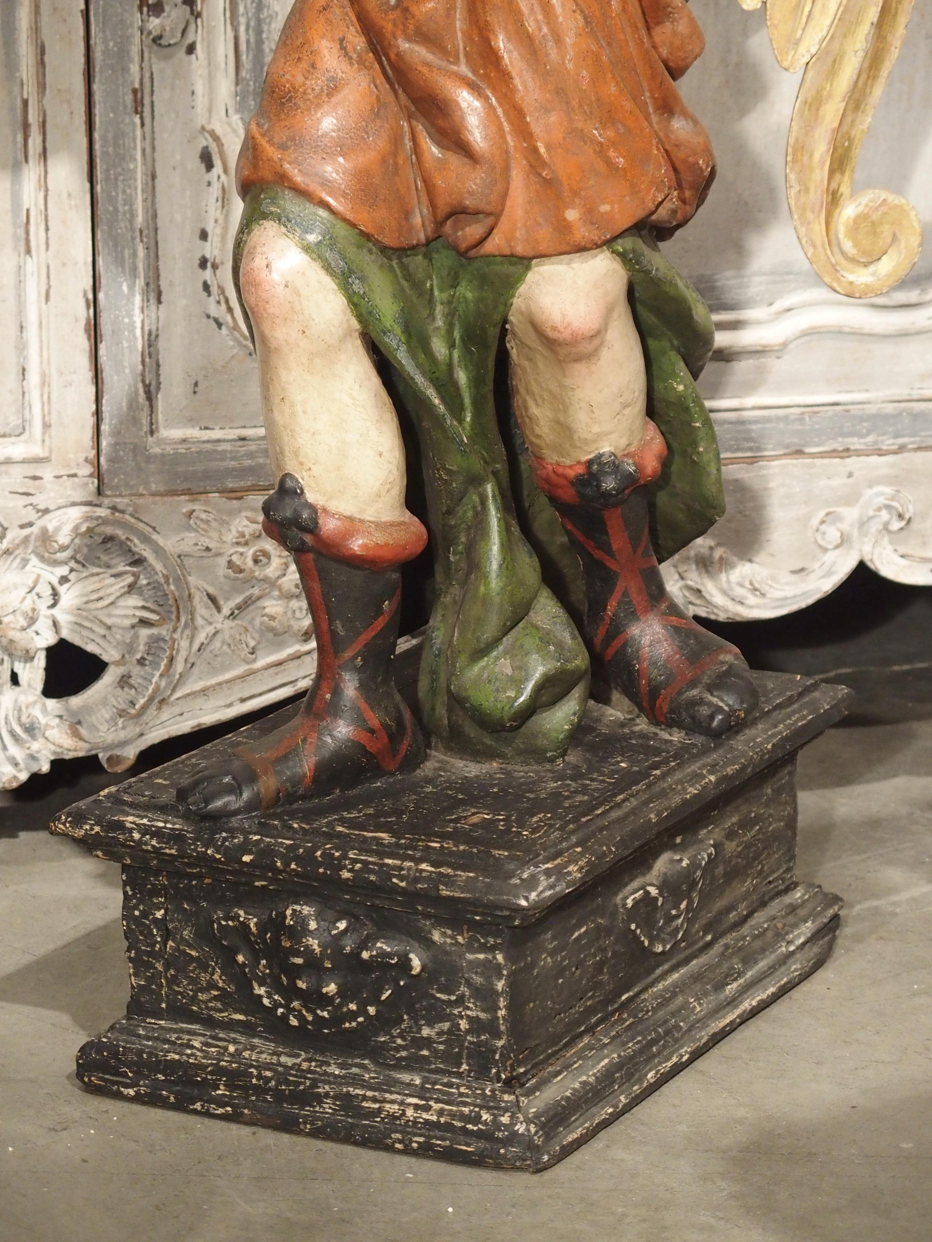 18th Century and Earlier Pair of Large Carved and Painted 17th Century Angels from Italy