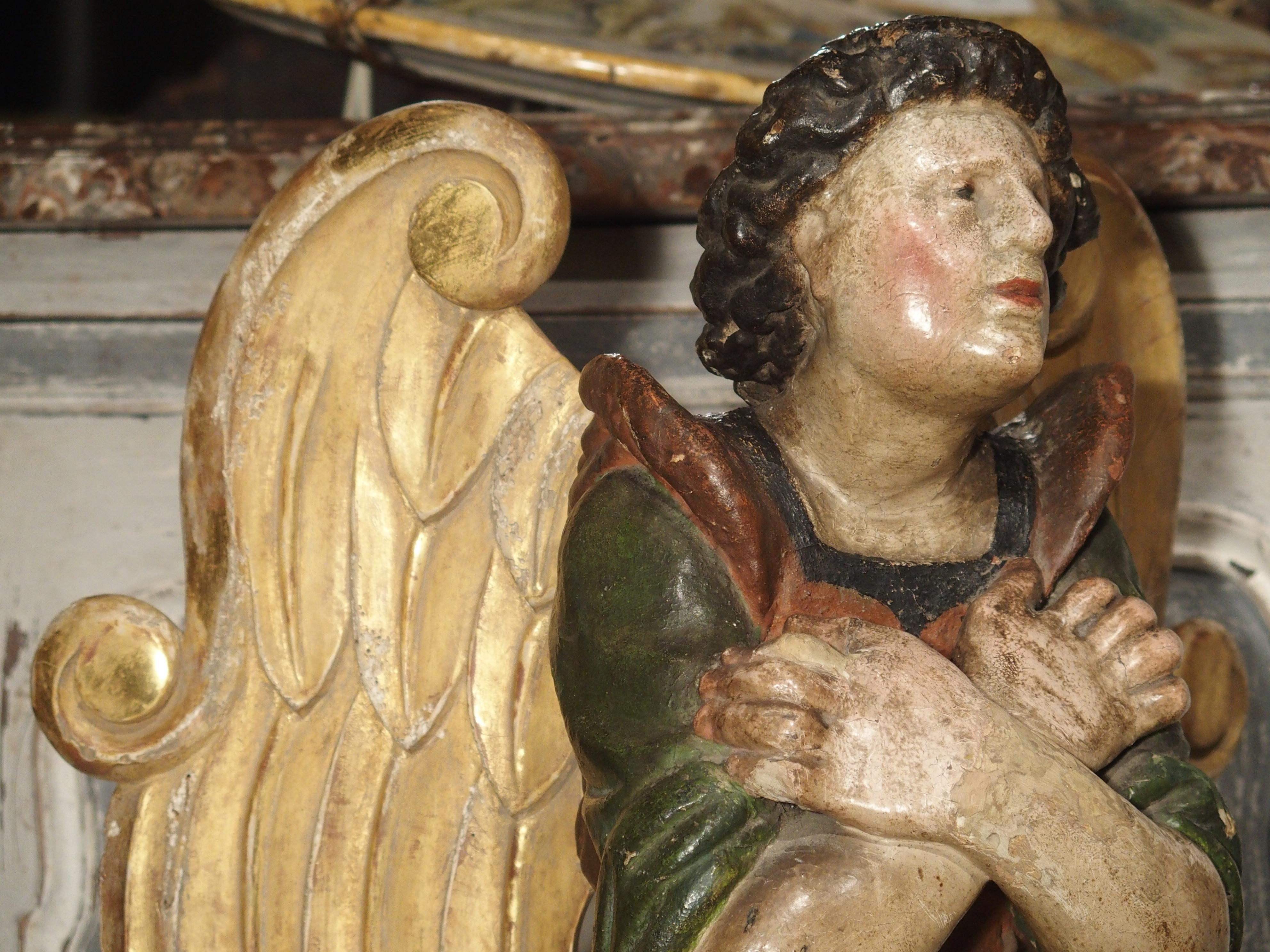 Pair of Large Carved and Painted 17th Century Angels from Italy 1
