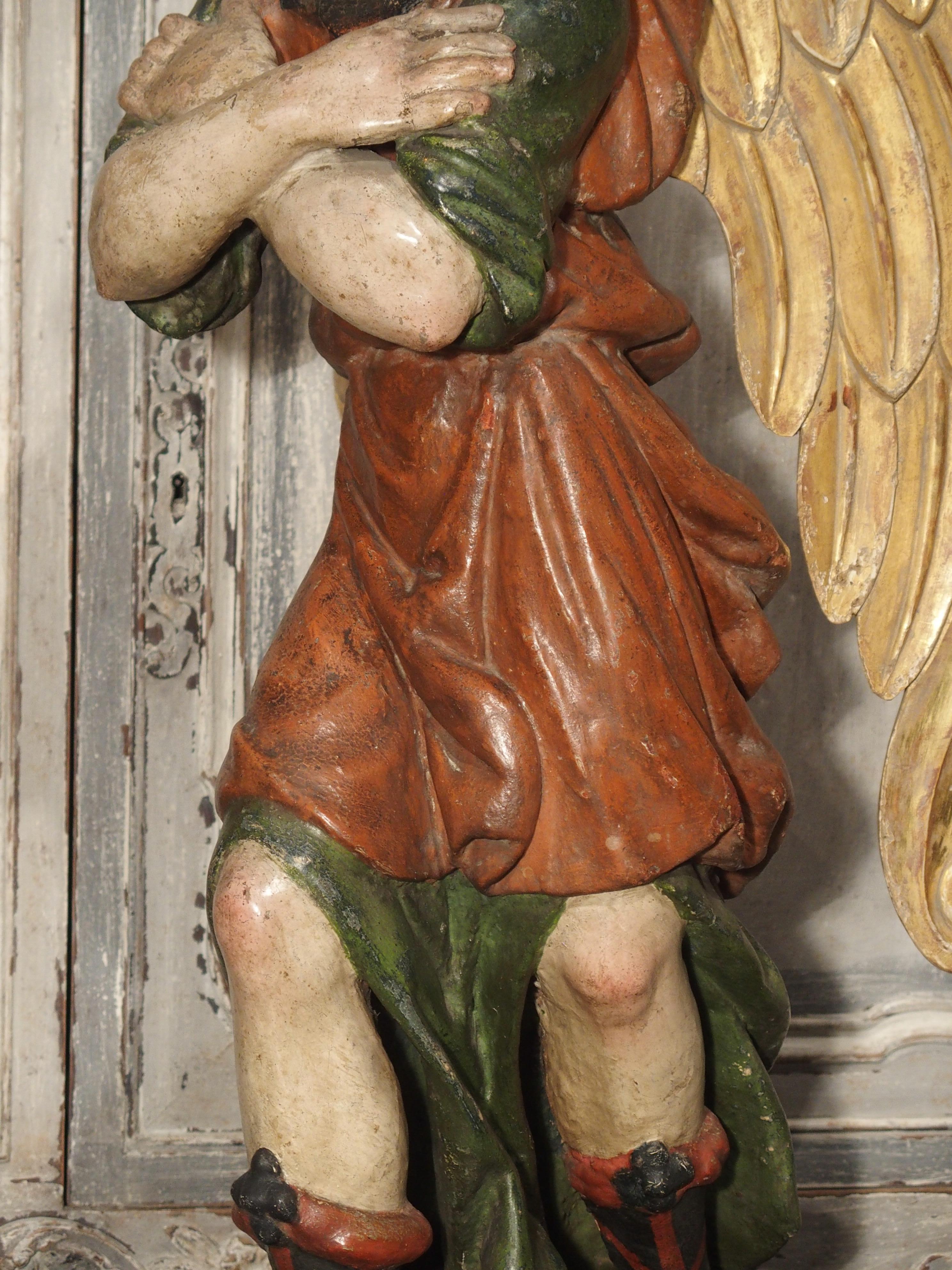 Pair of Large Carved and Painted 17th Century Angels from Italy 2