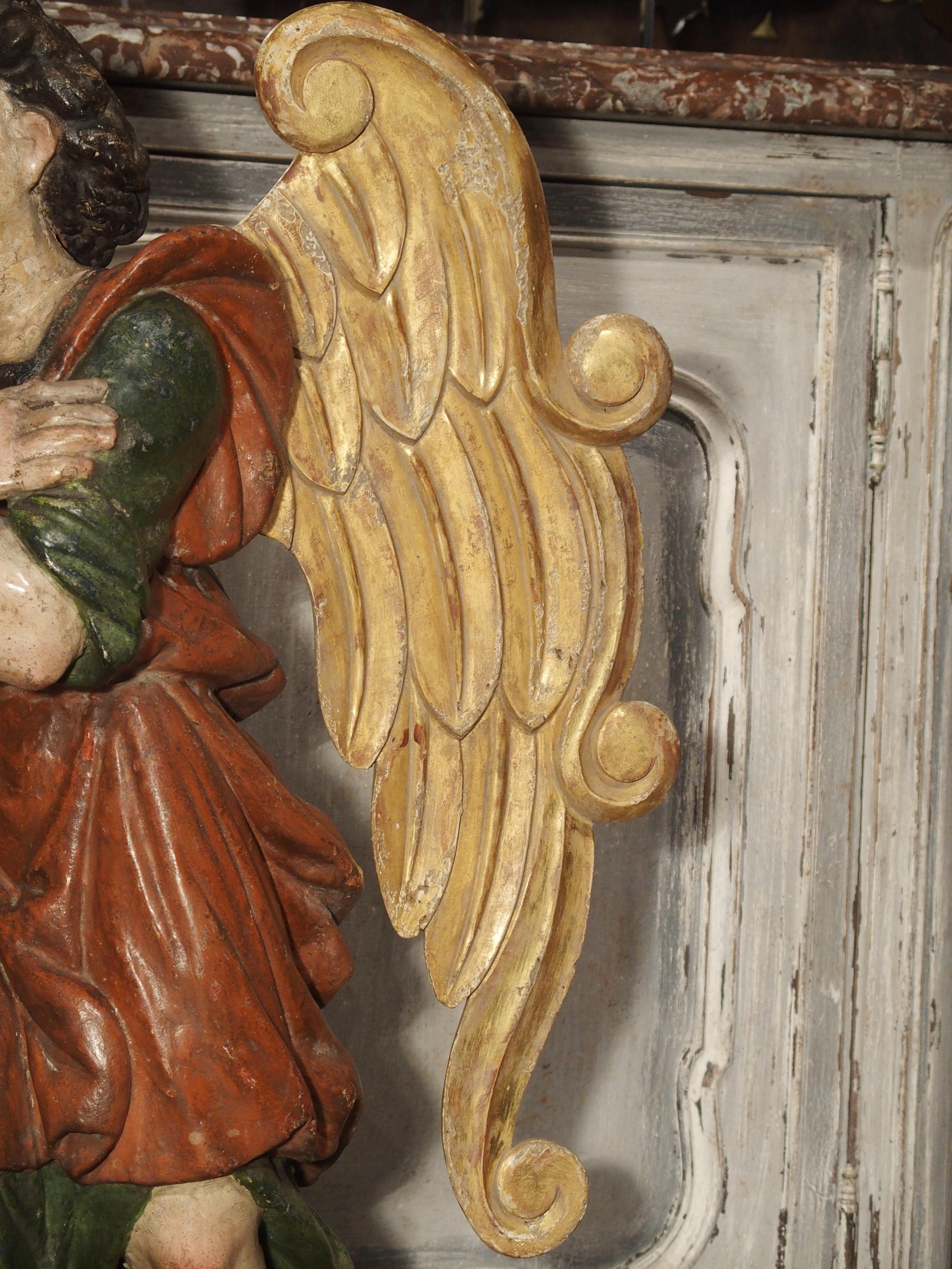 Pair of Large Carved and Painted 17th Century Angels from Italy 3