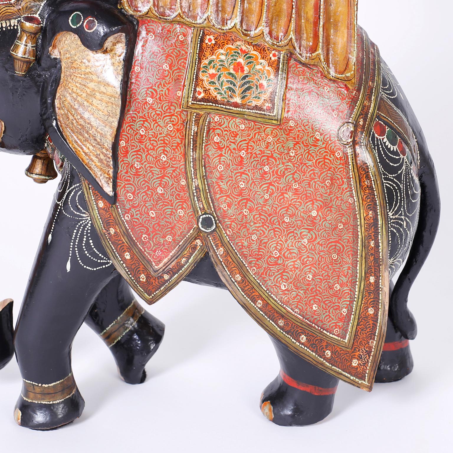 Pair of Large Carved and Painted Elephants 1