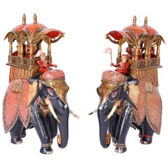 Pair of Large Carved and Painted Elephants
