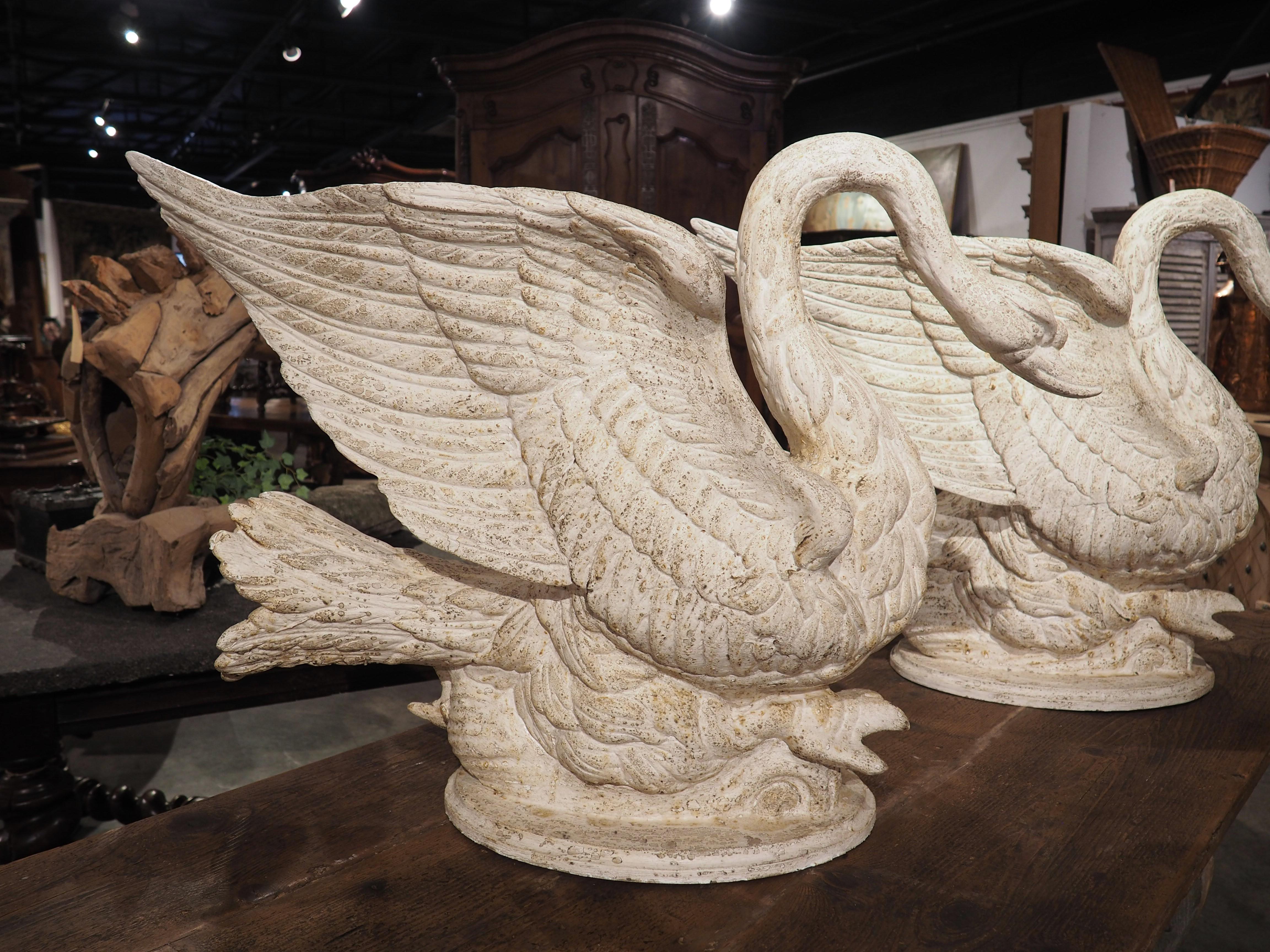 Pair of Large Carved and Painted Wooden Swan Planters from Italy 5