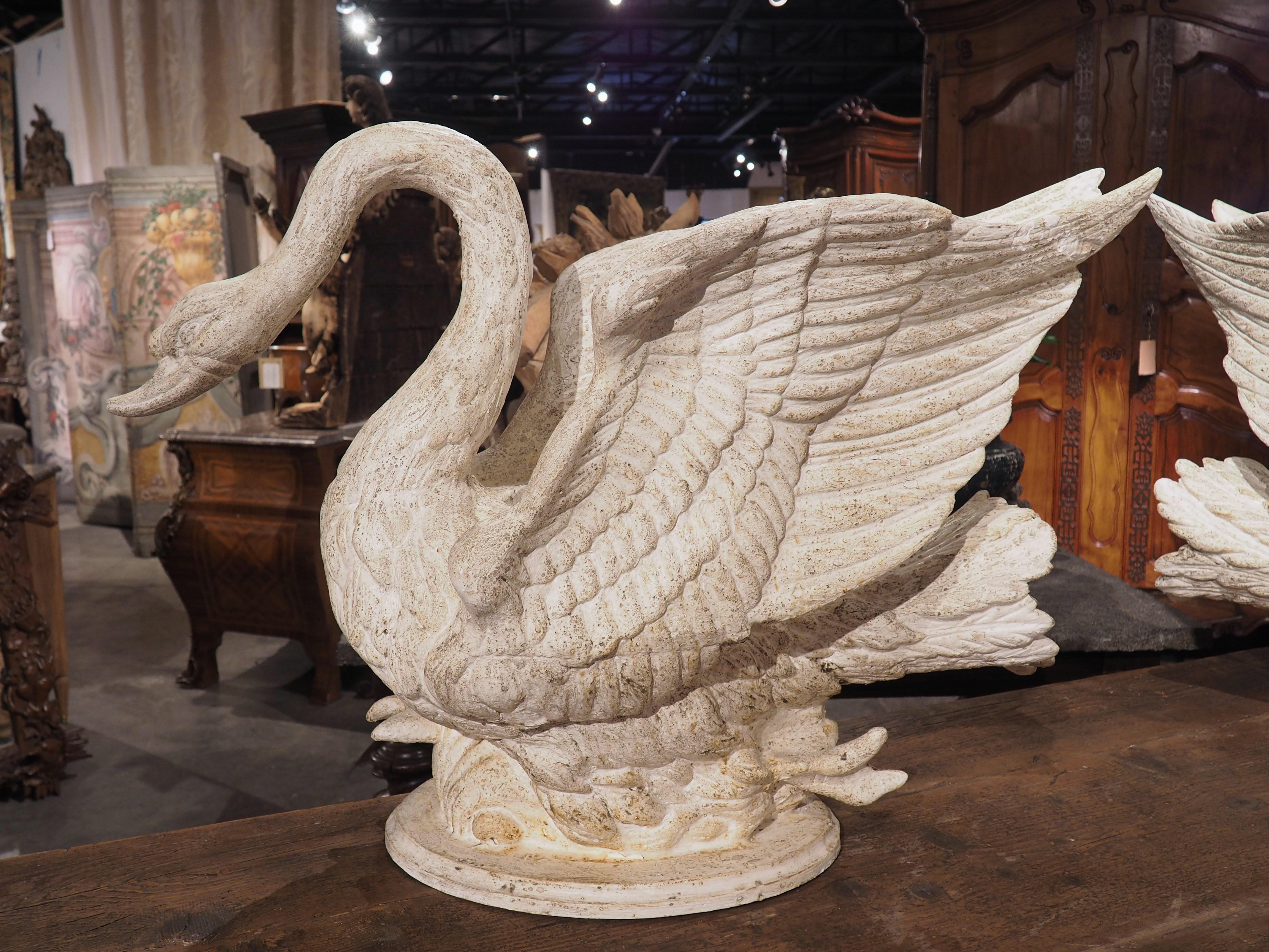 Pair of Large Carved and Painted Wooden Swan Planters from Italy 7