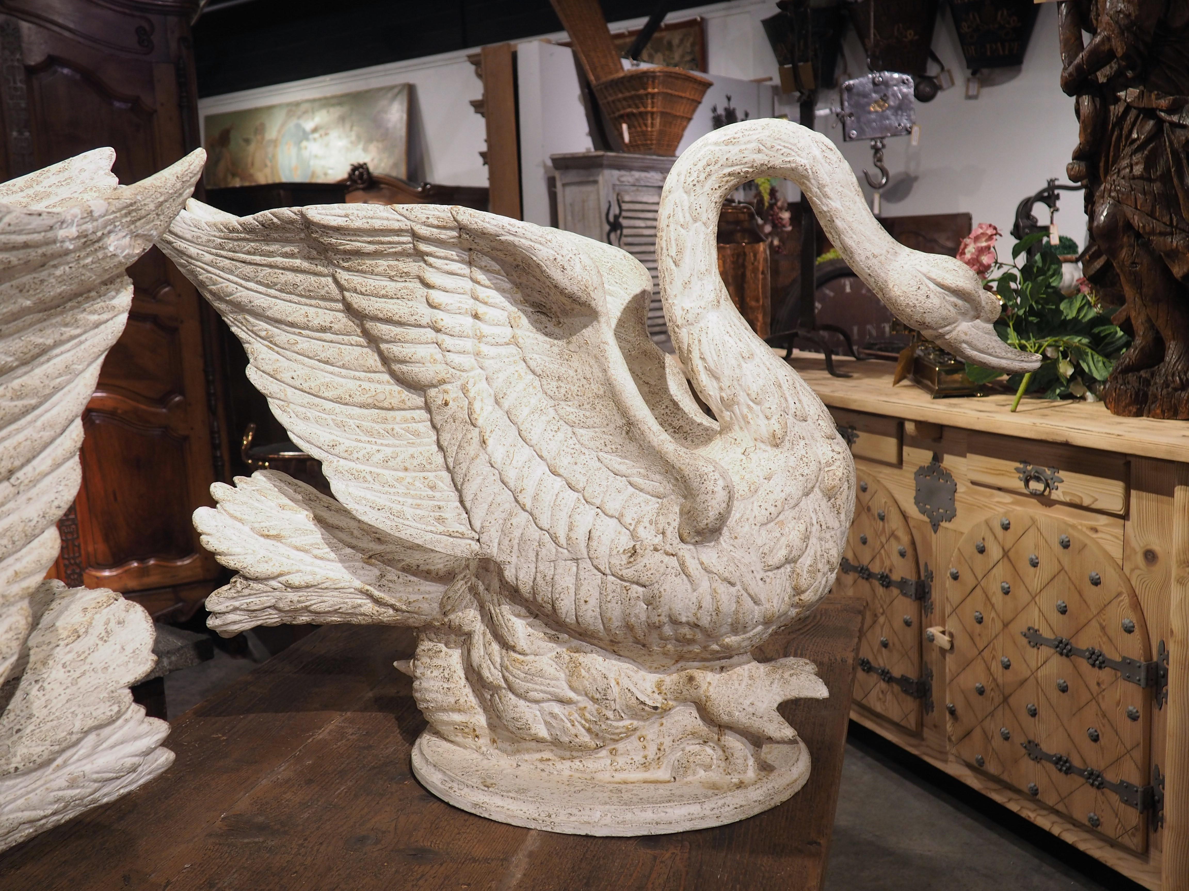 Pair of Large Carved and Painted Wooden Swan Planters from Italy 8