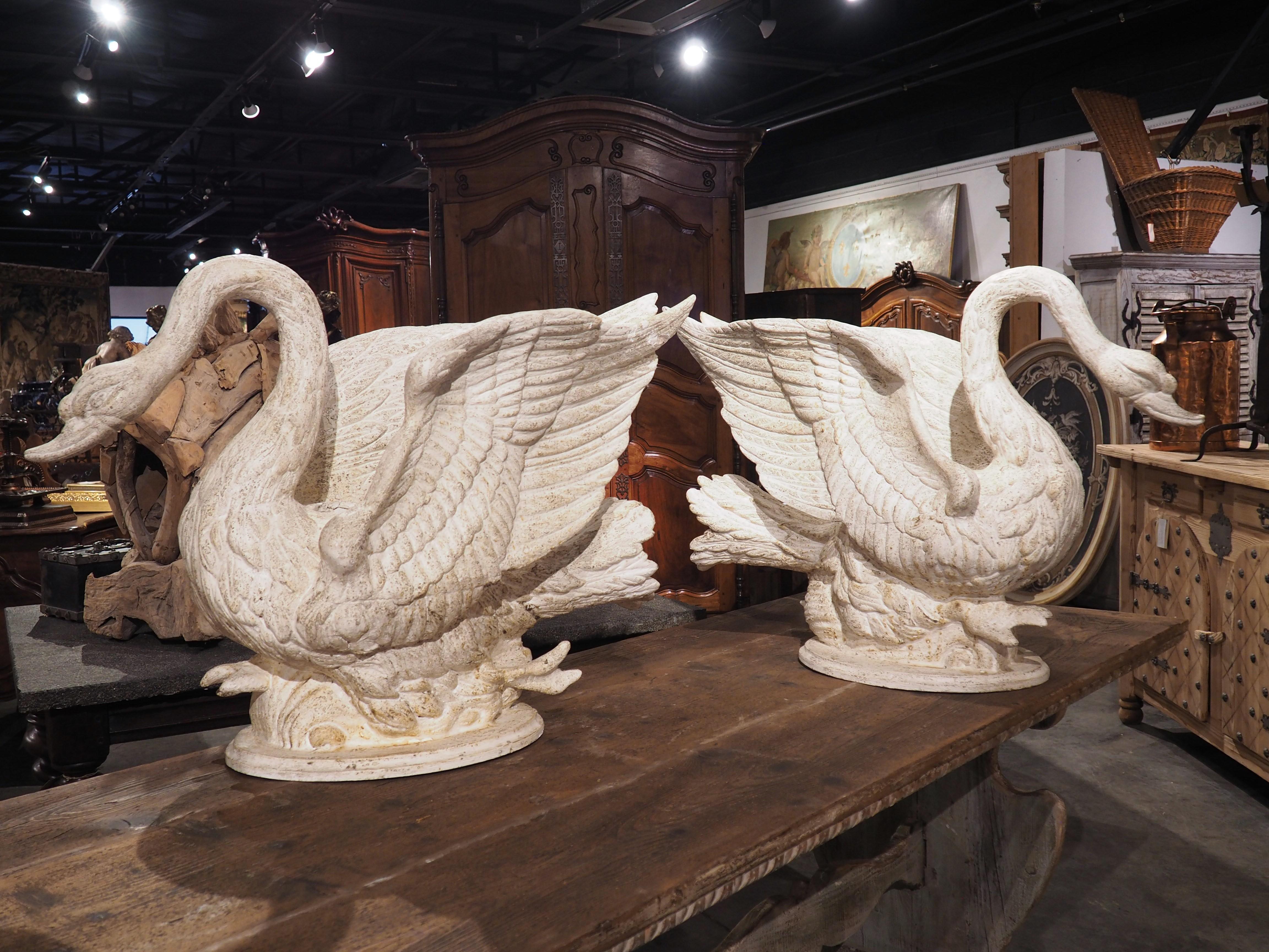 Pair of Large Carved and Painted Wooden Swan Planters from Italy 9