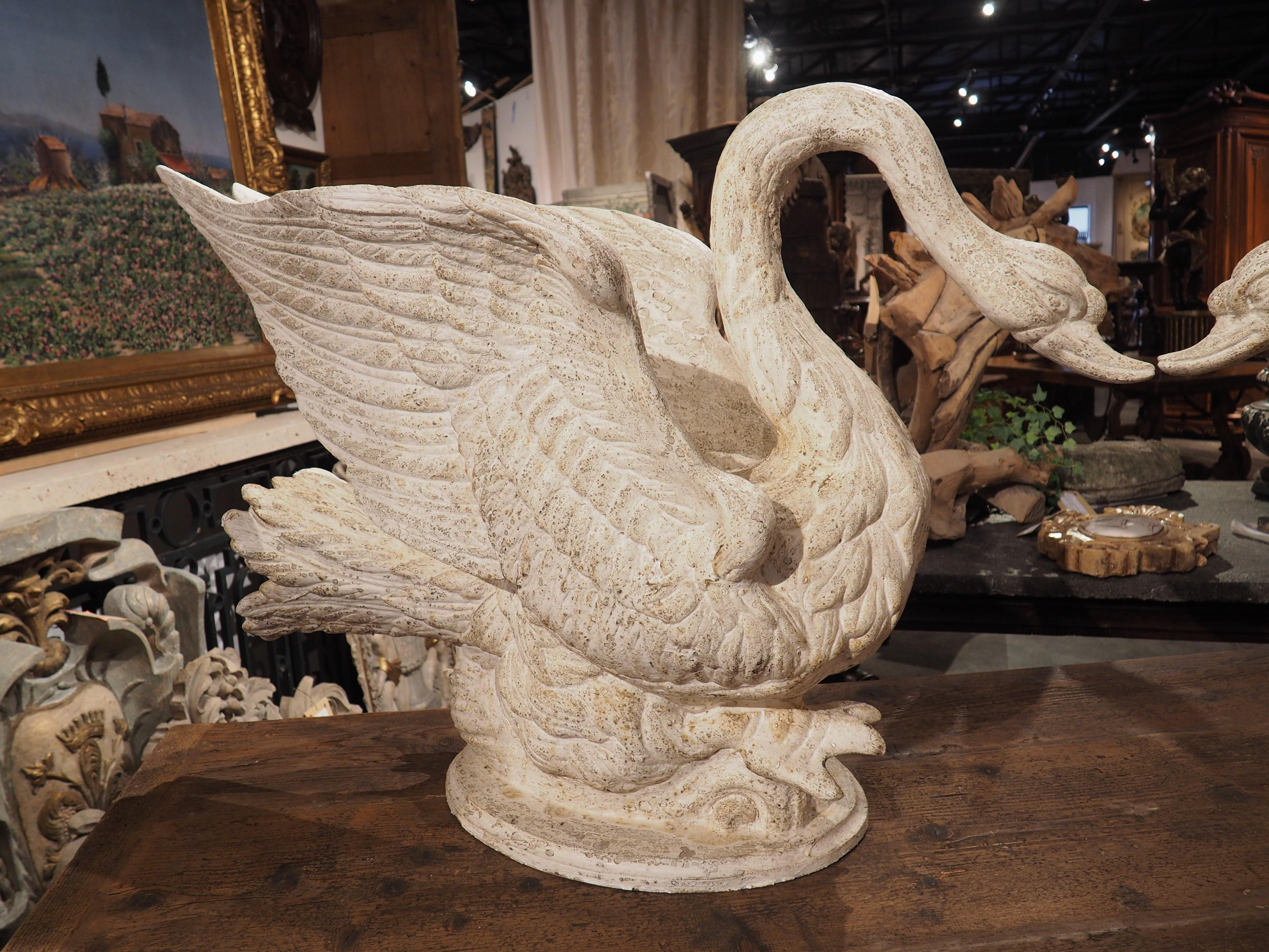 Italian Pair of Large Carved and Painted Wooden Swan Planters from Italy