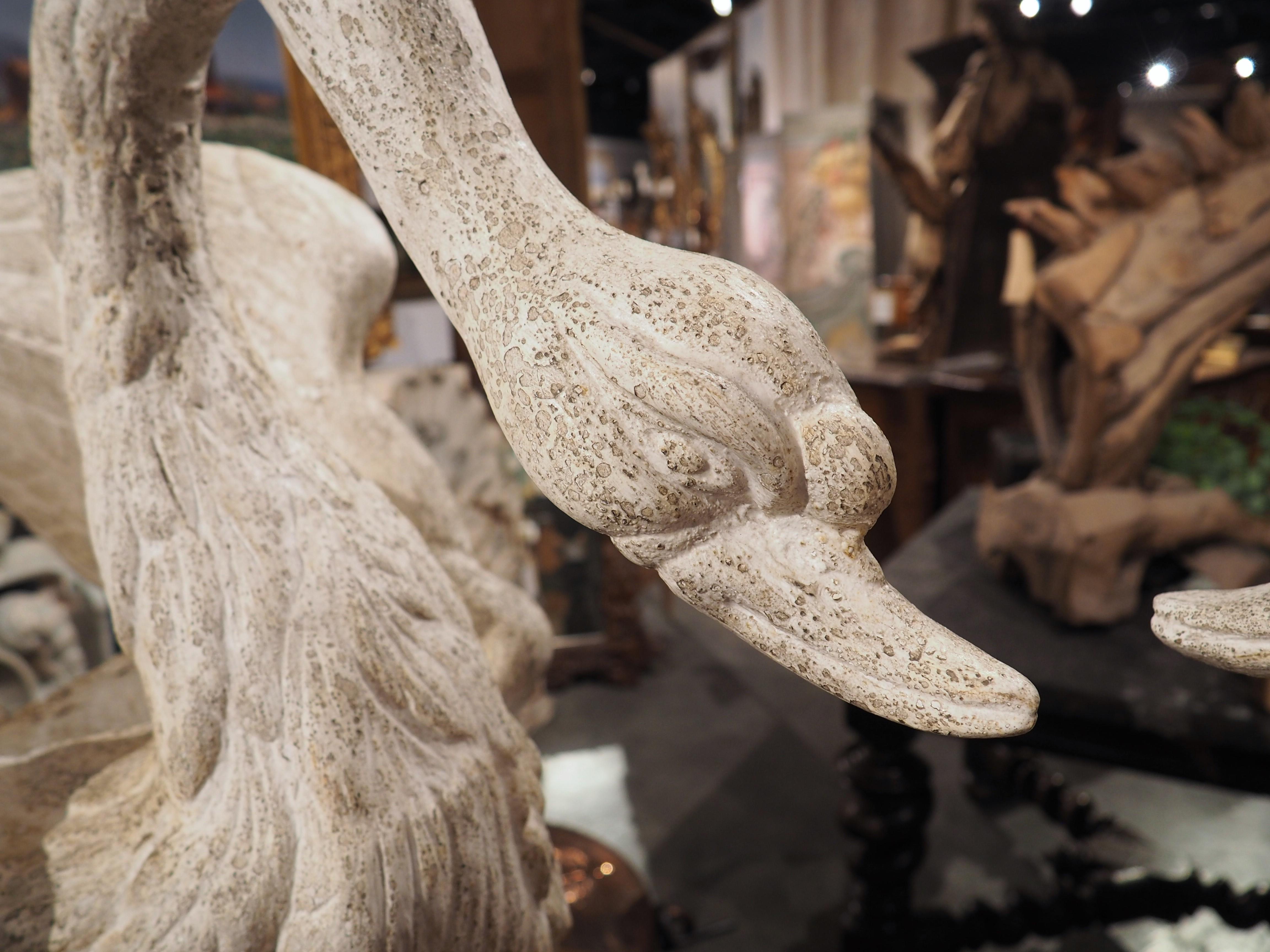 Hand-Carved Pair of Large Carved and Painted Wooden Swan Planters from Italy