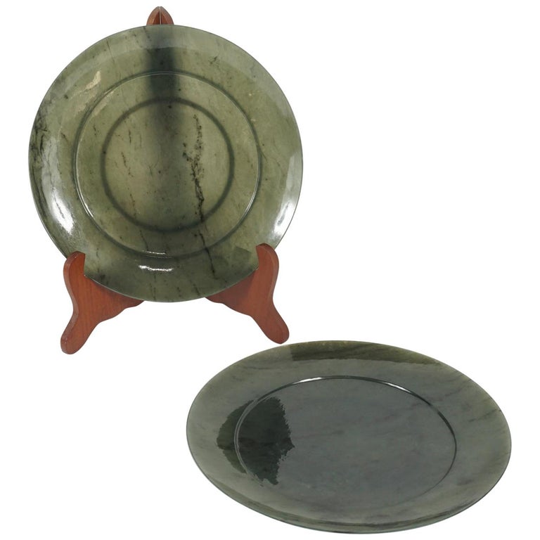 Pair of Large Carved Chinese Jade Plates For Sale at 1stDibs