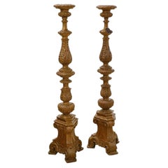 Pair of Large Carved Continental Prickets Early 19th Century