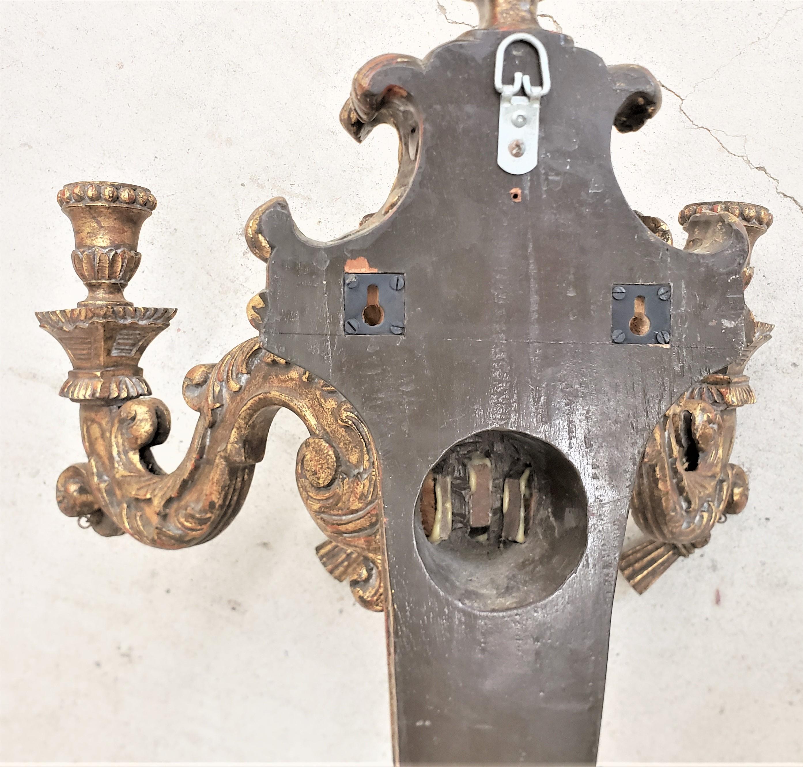 Pair of Large Carved & Gilt Finished Wooden Candle Wall Sconces or Holders 7