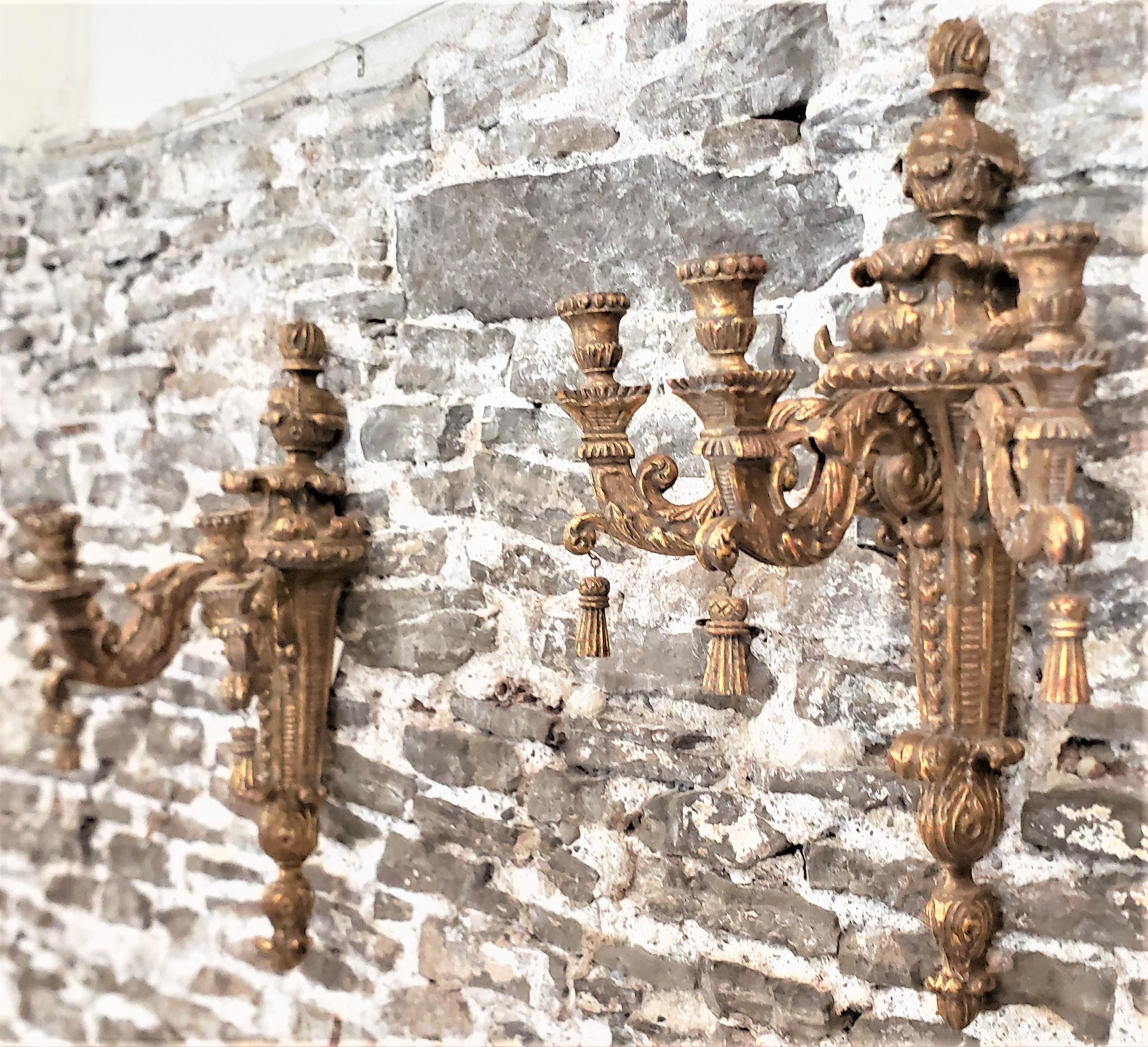 Hollywood Regency Pair of Large Carved & Gilt Finished Wooden Candle Wall Sconces or Holders