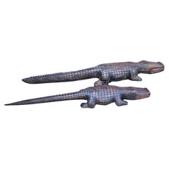 Pair of Large Carved Hard Wood Graduated Alligators by Racar