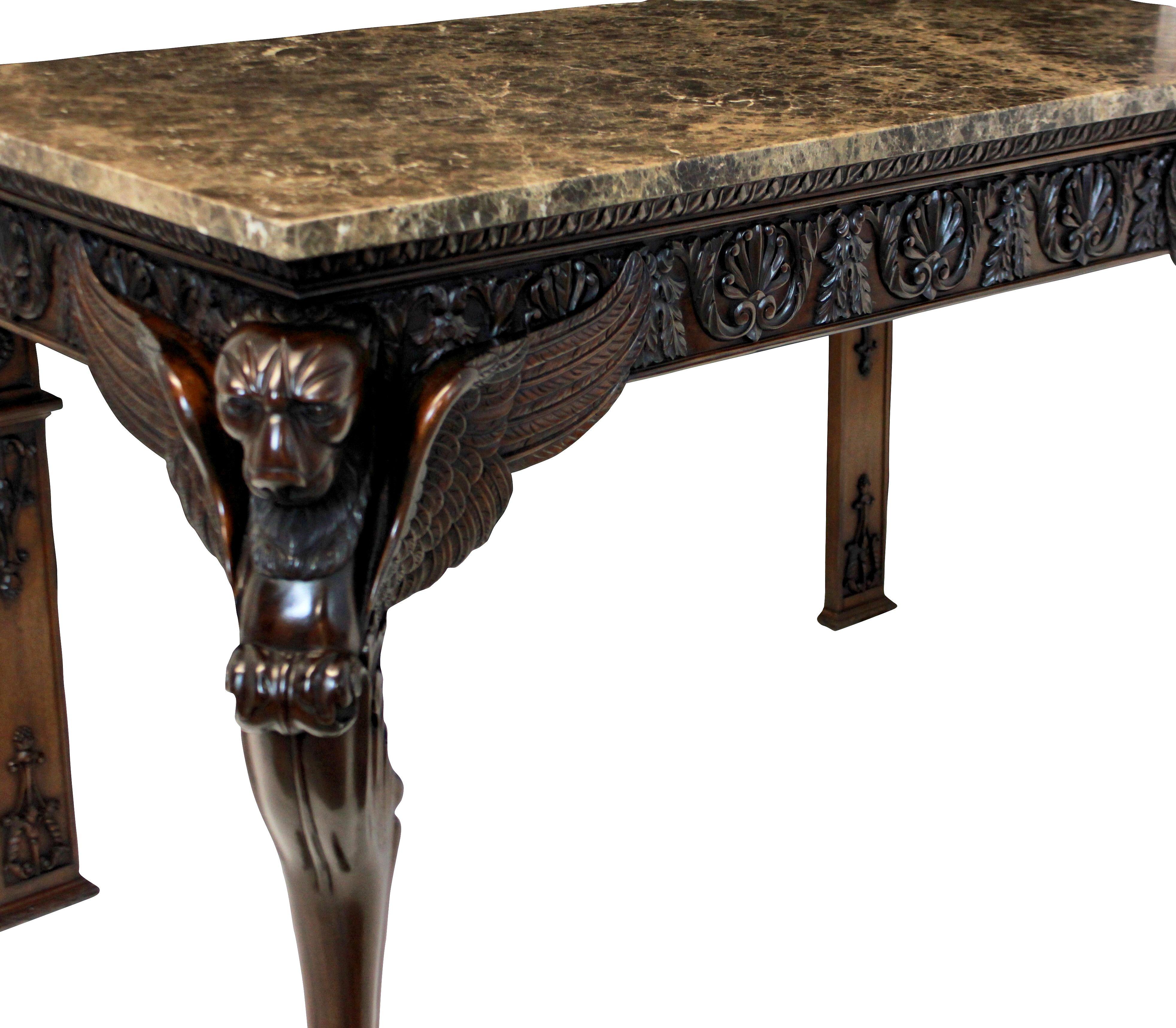 Pair of Large Carved Mahogany Adam Revival Console Tables 3