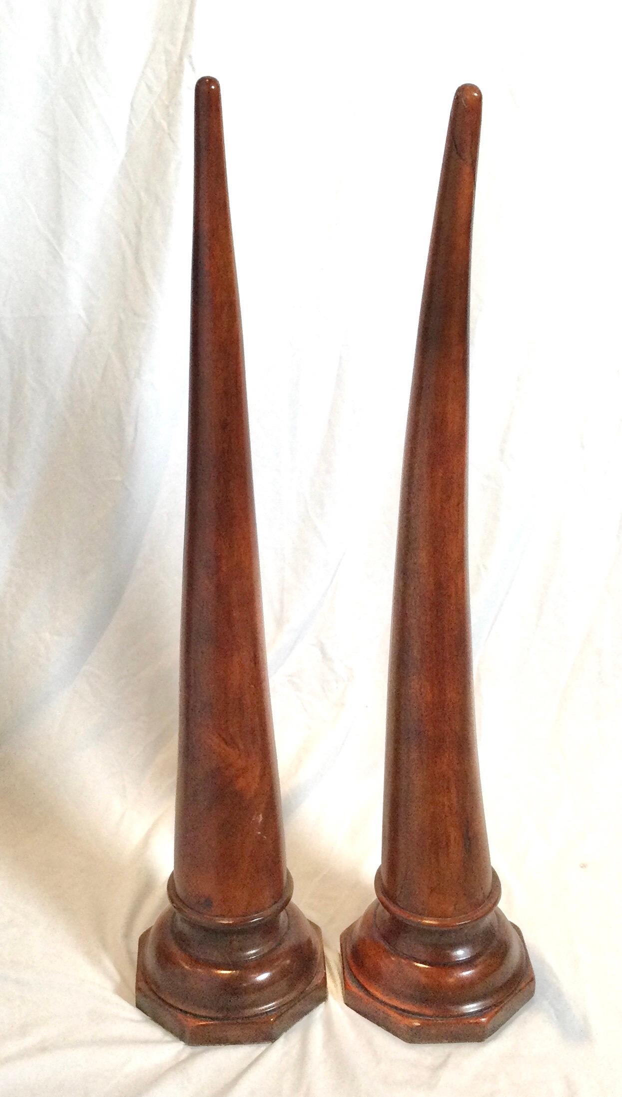 Pair of Large Carved Mahogany Tusks In Good Condition For Sale In Lambertville, NJ