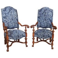 Pair of Large Carved Oak Armchairs from Spain, 20th Century