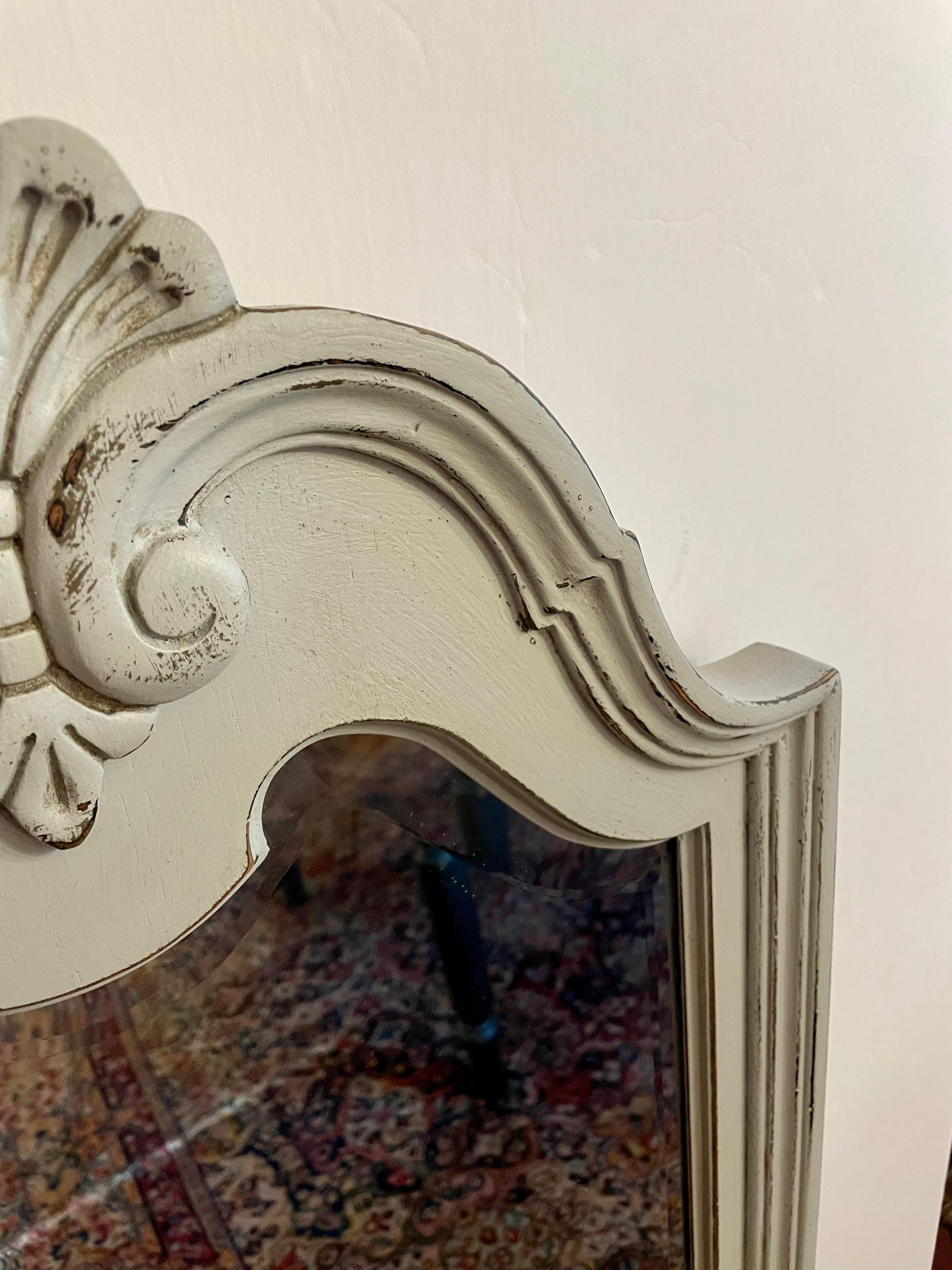 Late 20th Century Pair of Large Carved Painted Beveled Mirrors For Sale