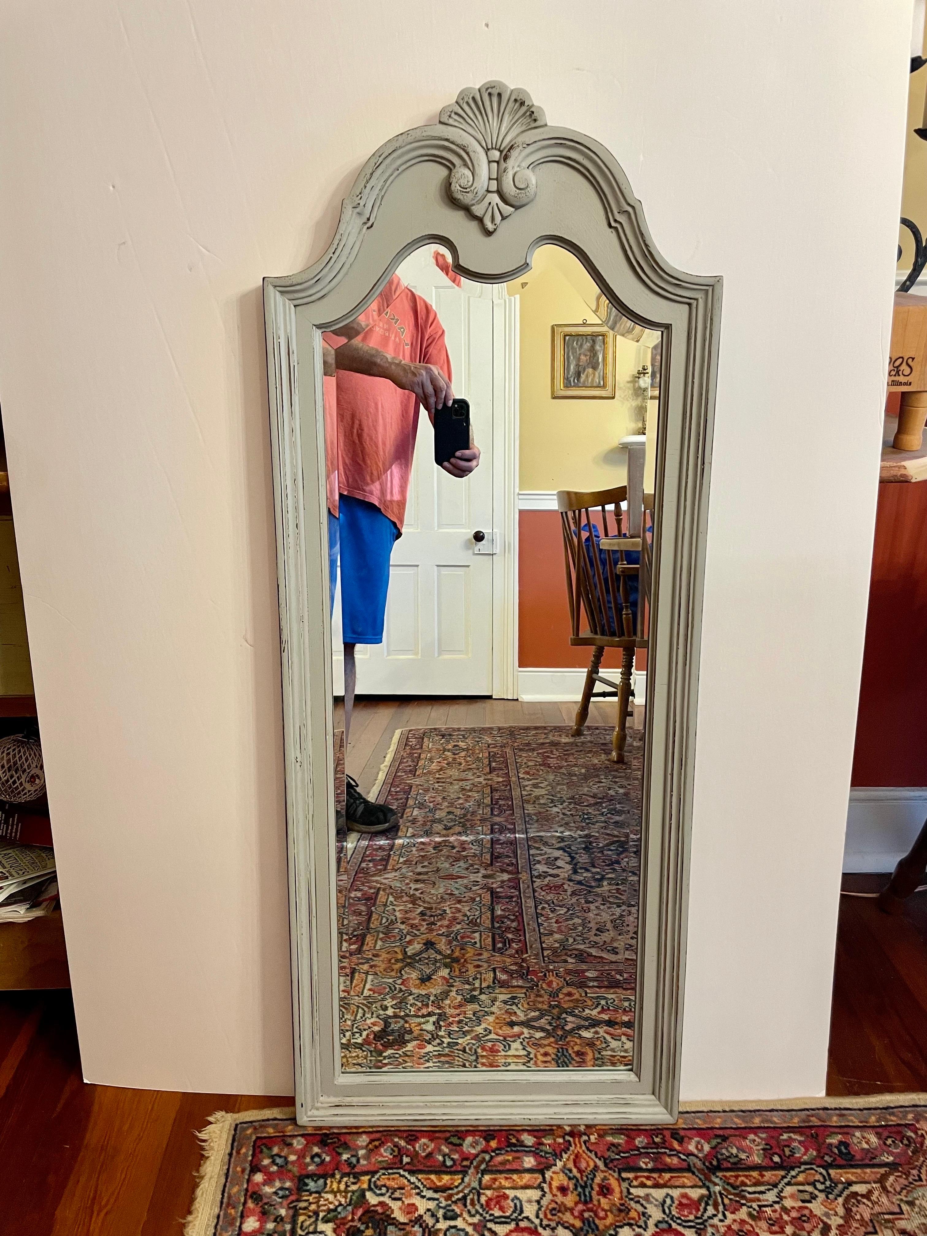 Wood Pair of Large Carved Painted Beveled Mirrors For Sale