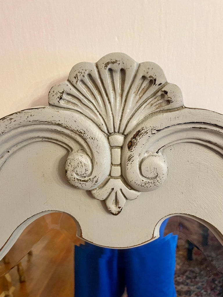 Pair of Large Carved Painted Beveled Mirrors For Sale at 1stDibs