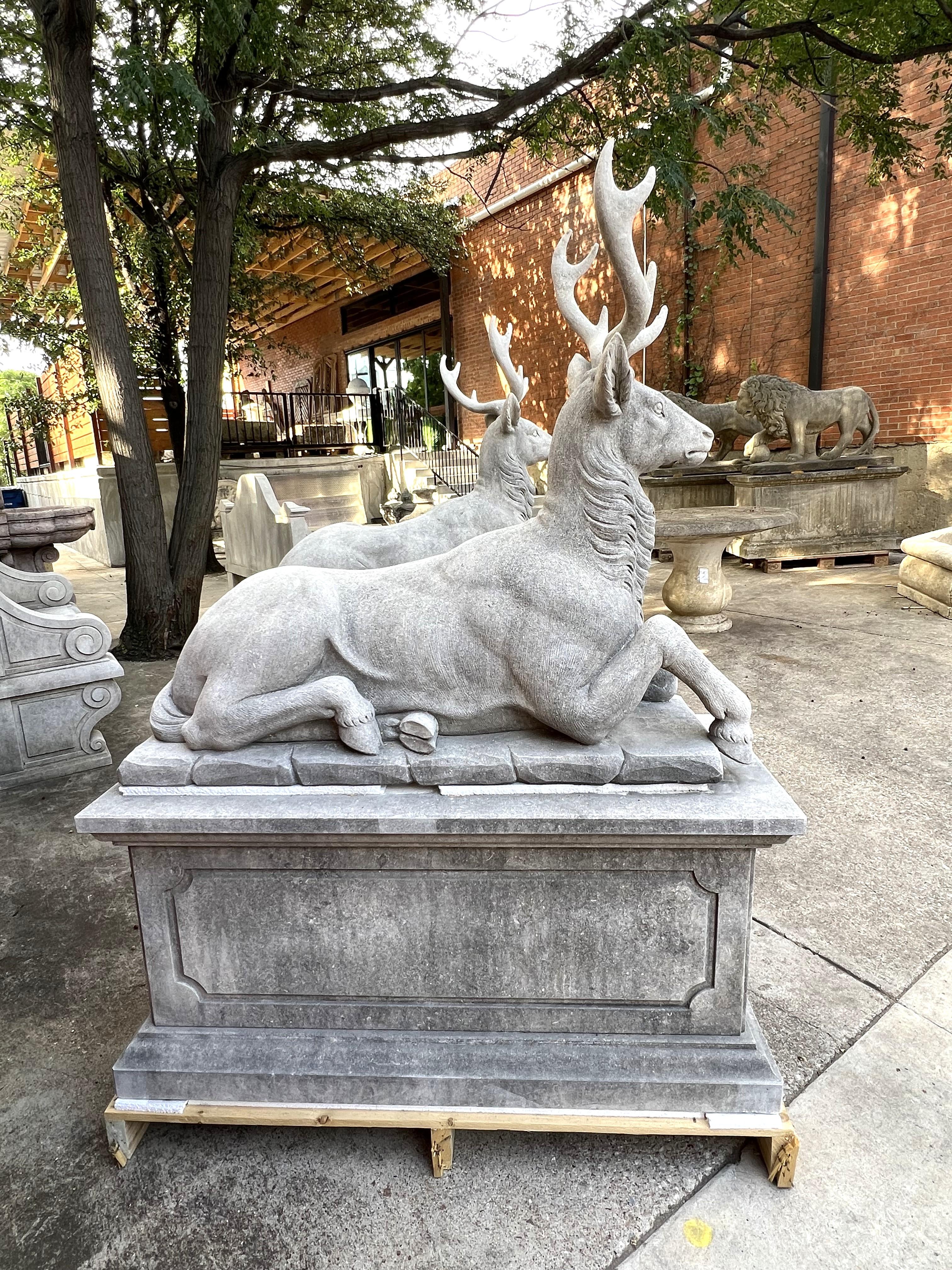 Pair of Large Carved Stone Stags on Pedestals from Italy For Sale 4