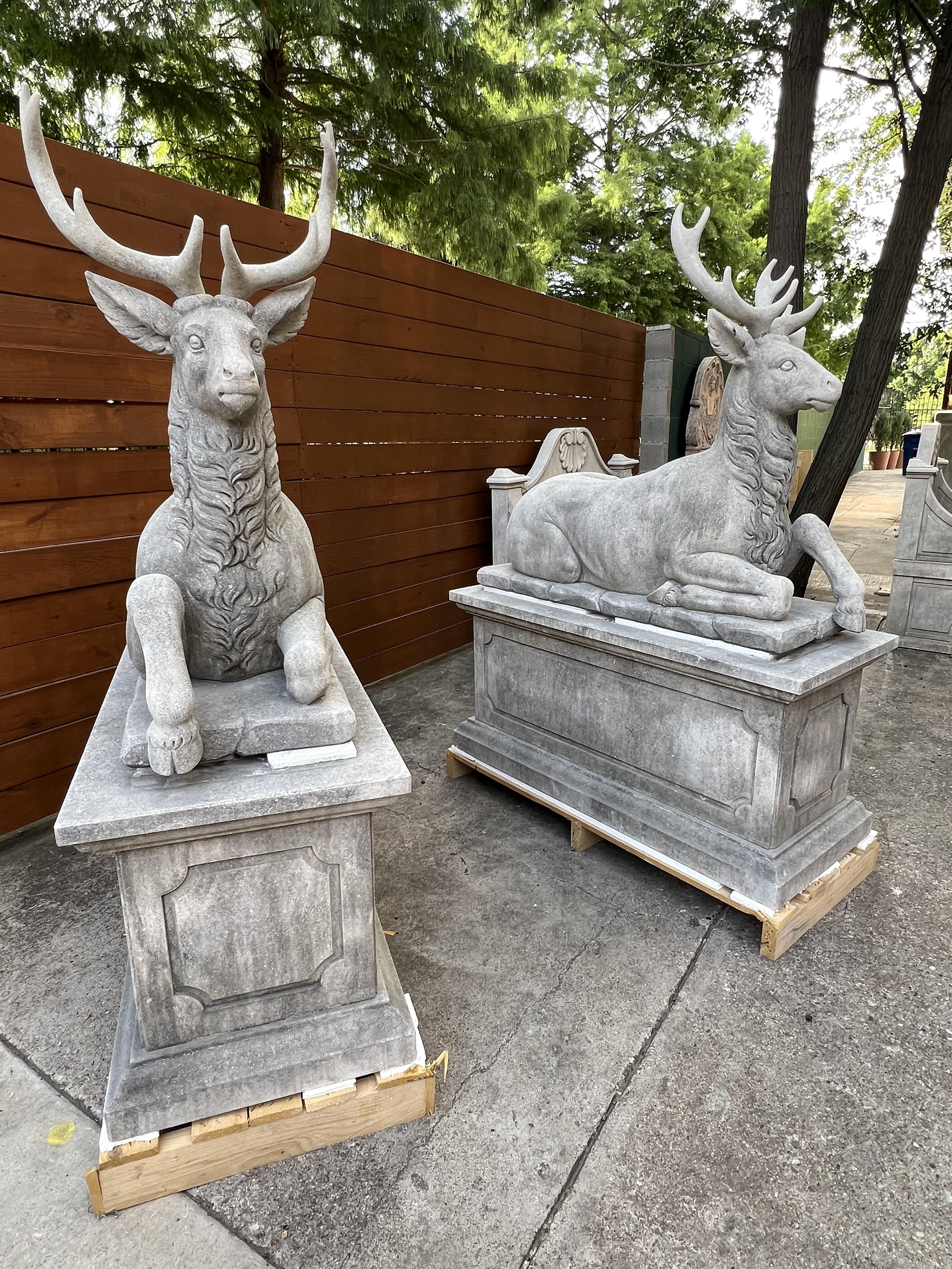 Pair of Large Carved Stone Stags on Pedestals from Italy For Sale 5