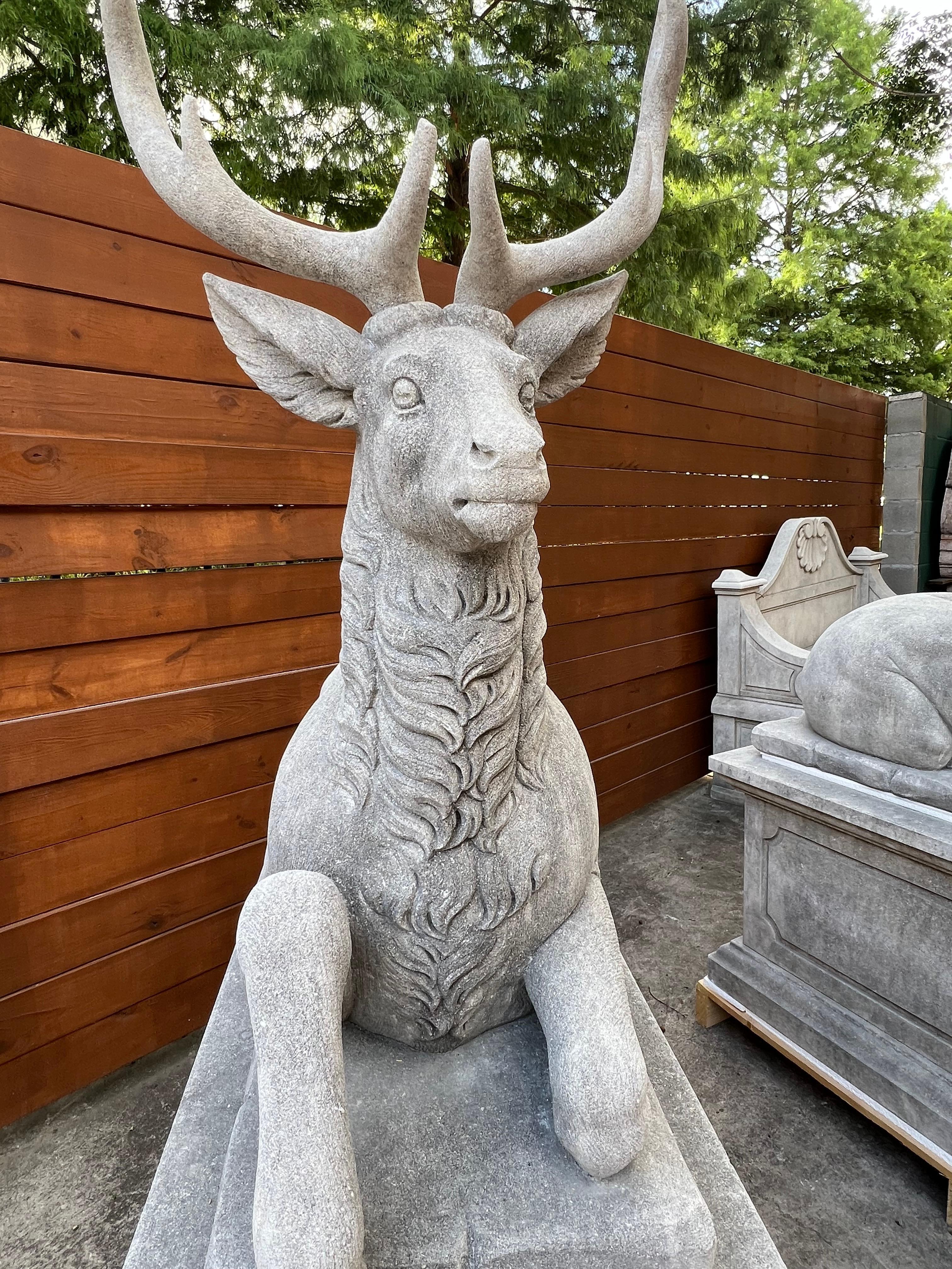 Pair of Large Carved Stone Stags on Pedestals from Italy For Sale 6