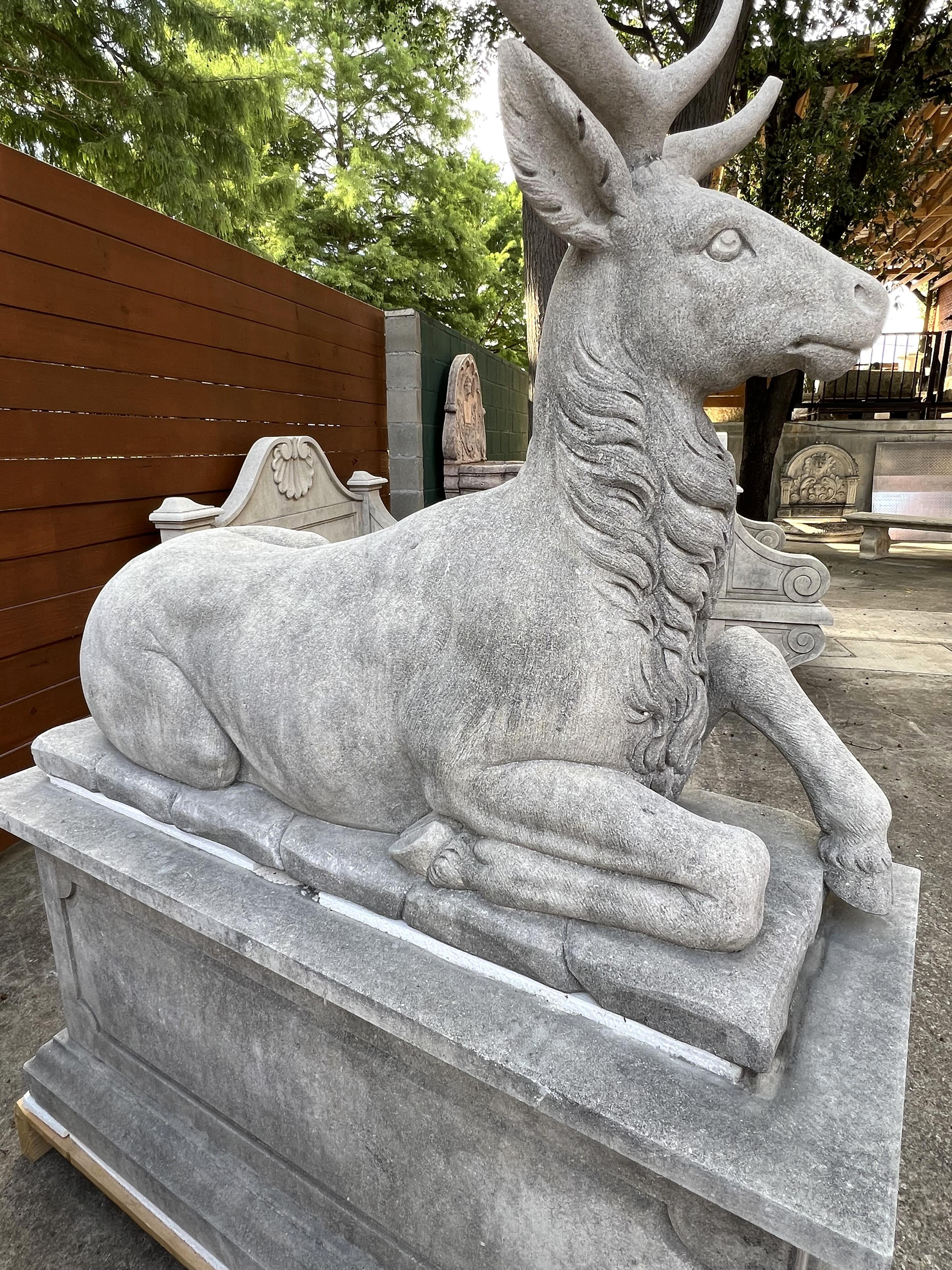 Pair of Large Carved Stone Stags on Pedestals from Italy For Sale 7