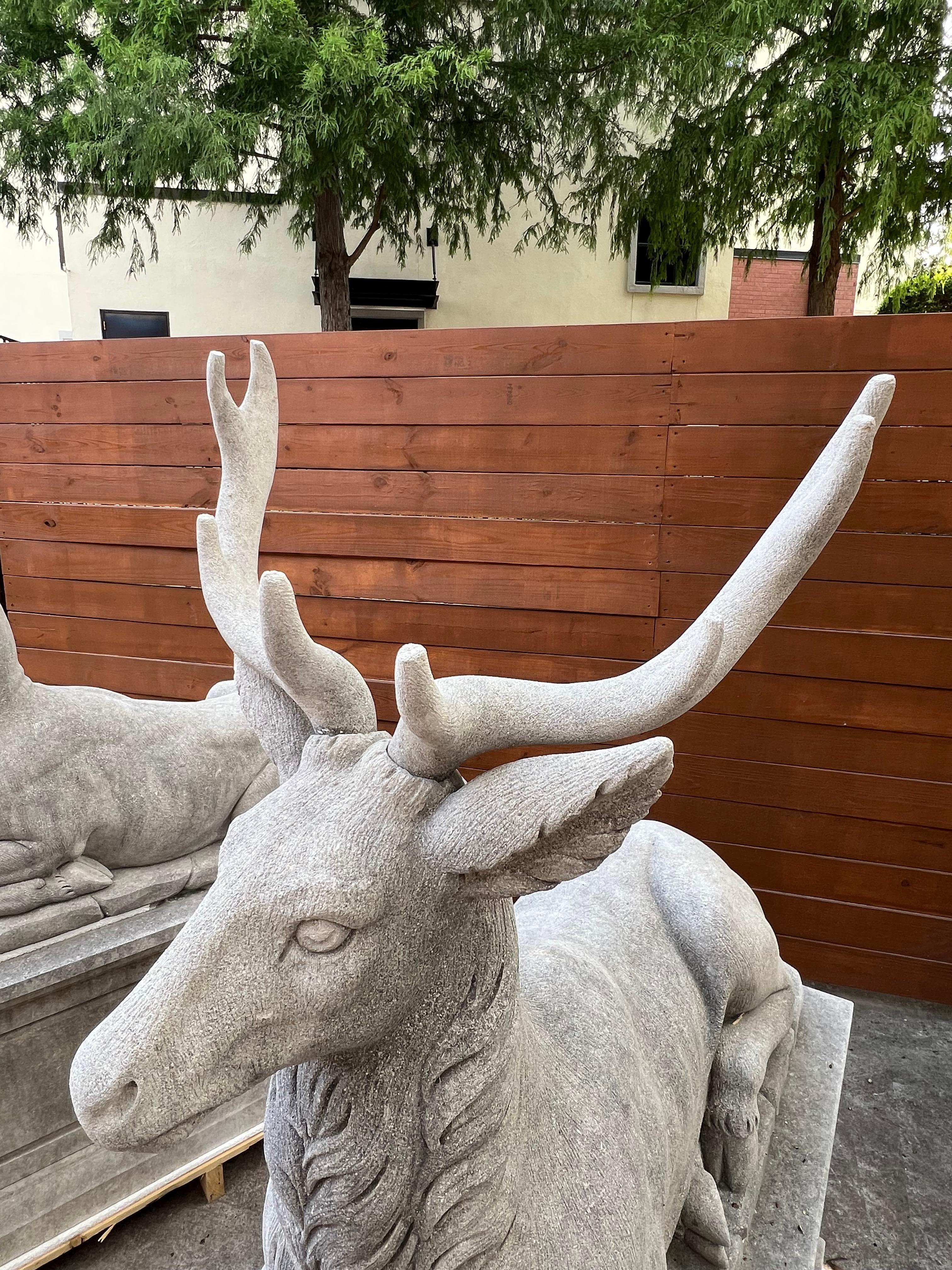 Pair of Large Carved Stone Stags on Pedestals from Italy For Sale 8