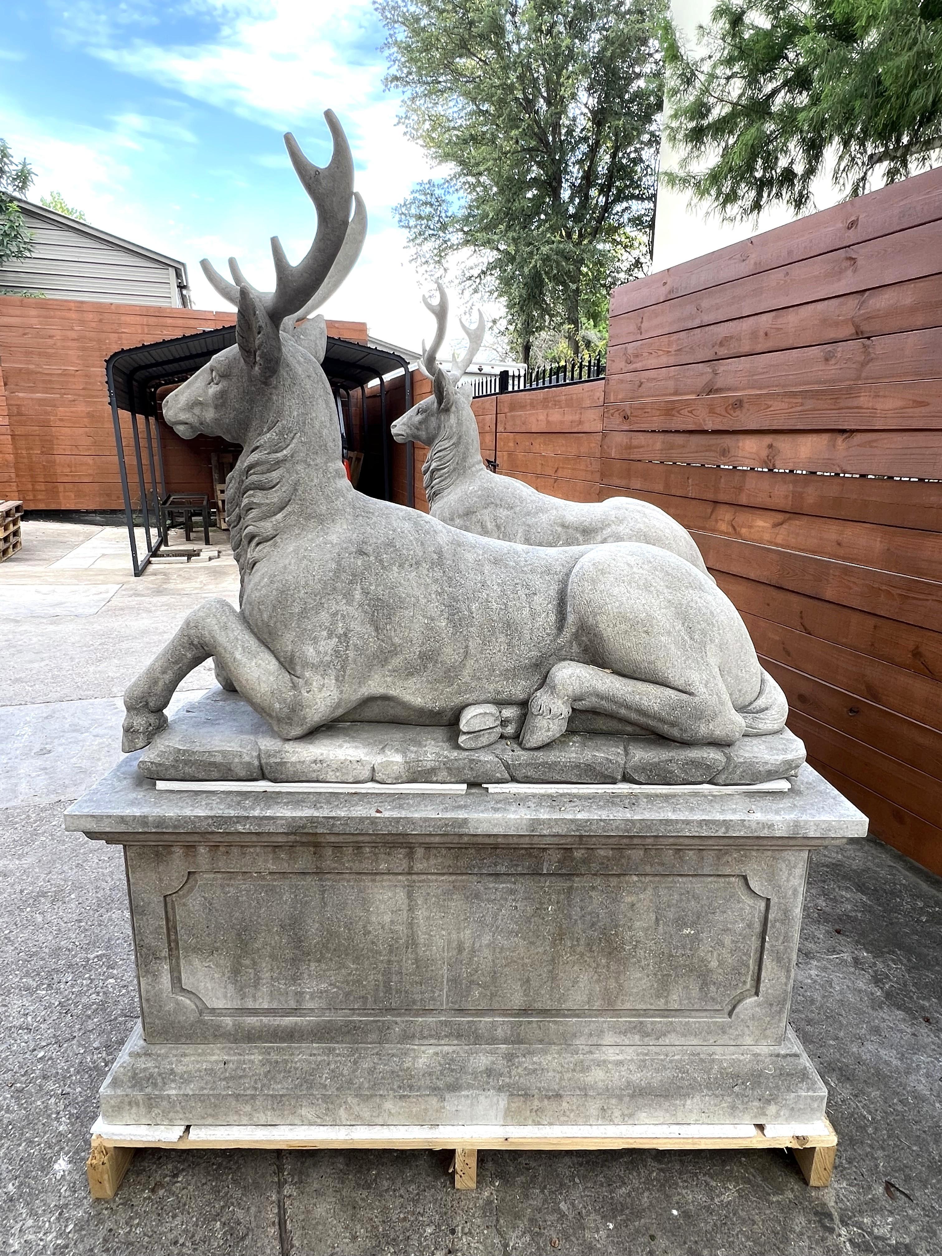 Pair of Large Carved Stone Stags on Pedestals from Italy For Sale 9