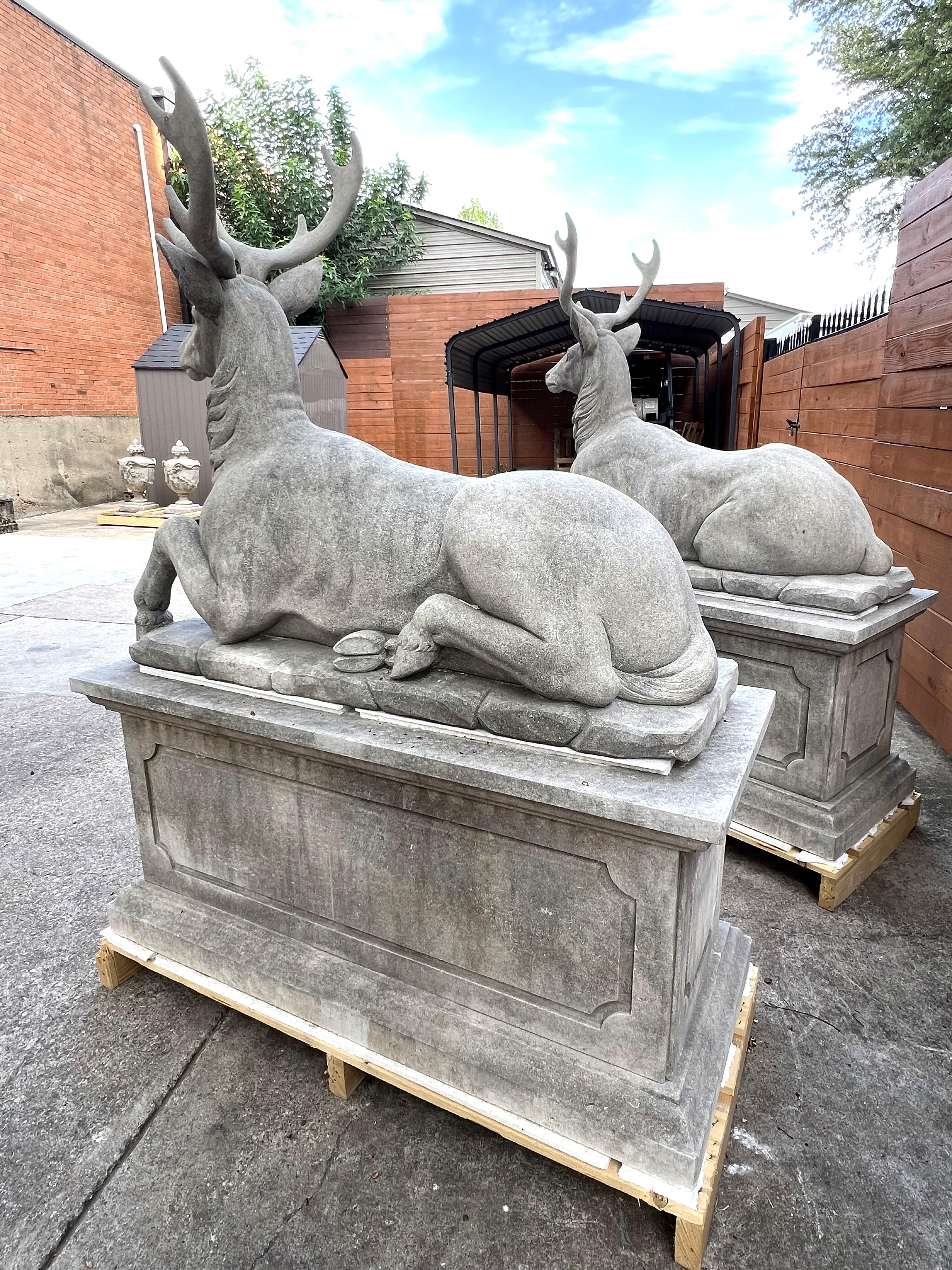 Pair of Large Carved Stone Stags on Pedestals from Italy For Sale 10