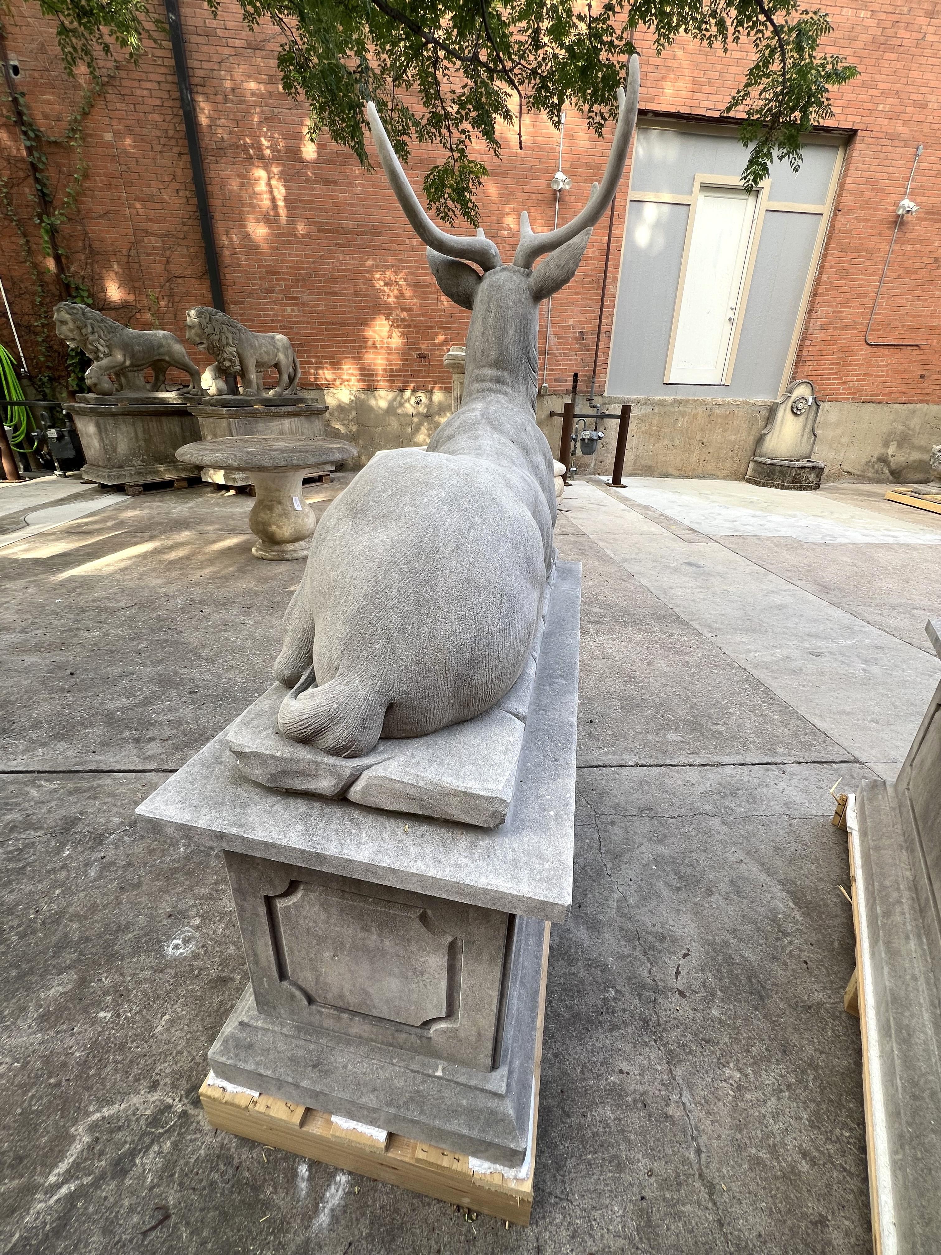 Pair of Large Carved Stone Stags on Pedestals from Italy For Sale 11