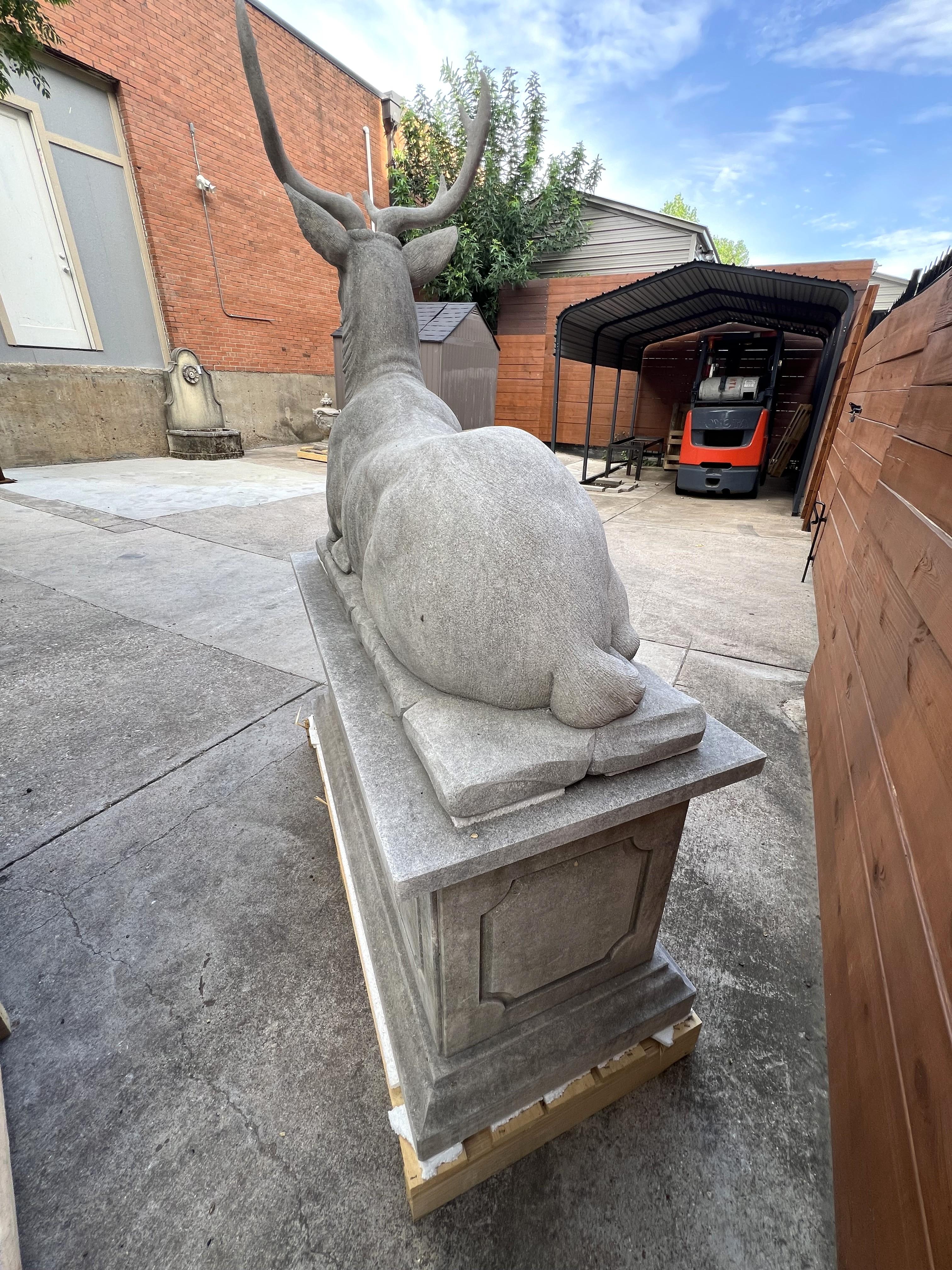 Pair of Large Carved Stone Stags on Pedestals from Italy For Sale 12