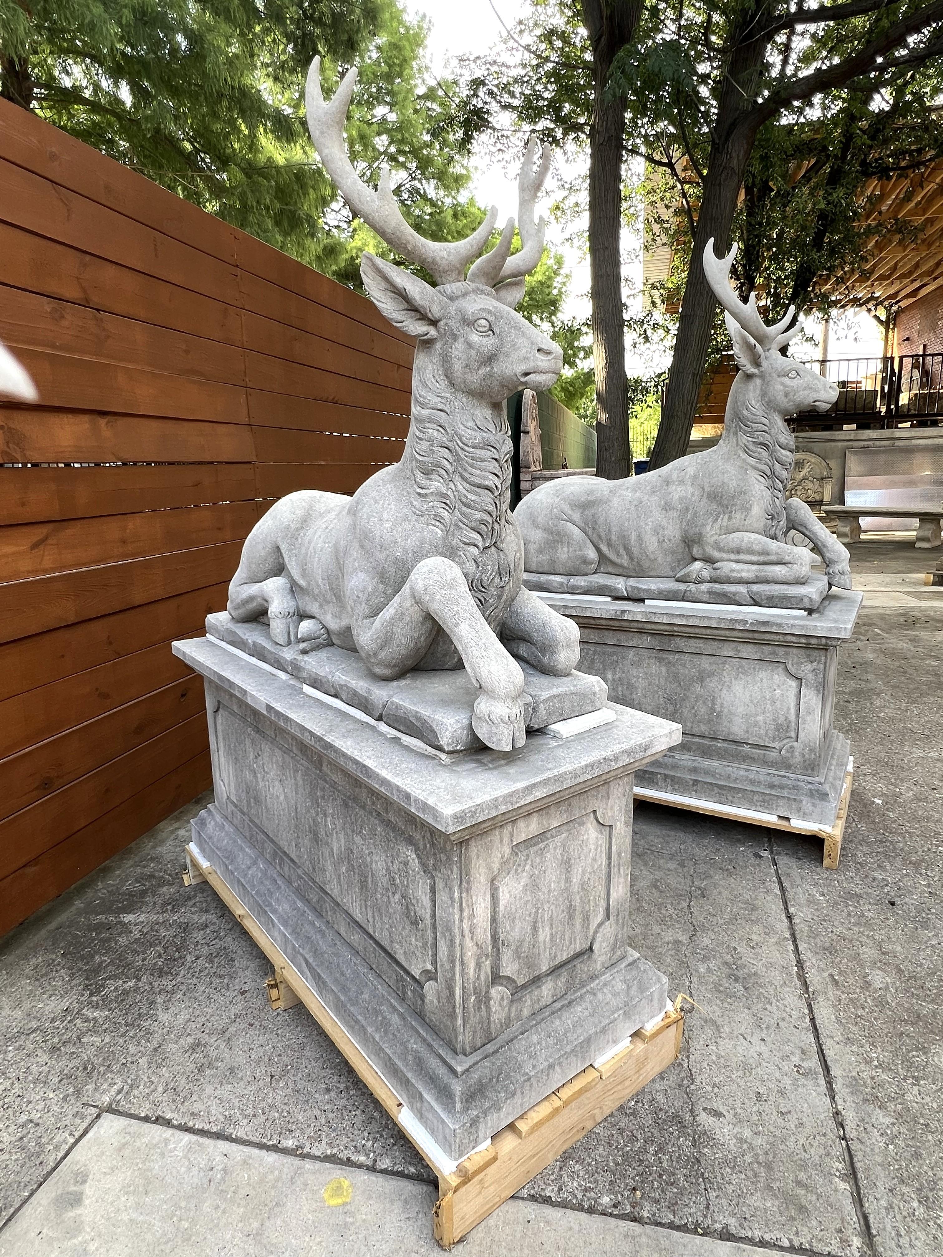 Pair of Large Carved Stone Stags on Pedestals from Italy For Sale 13