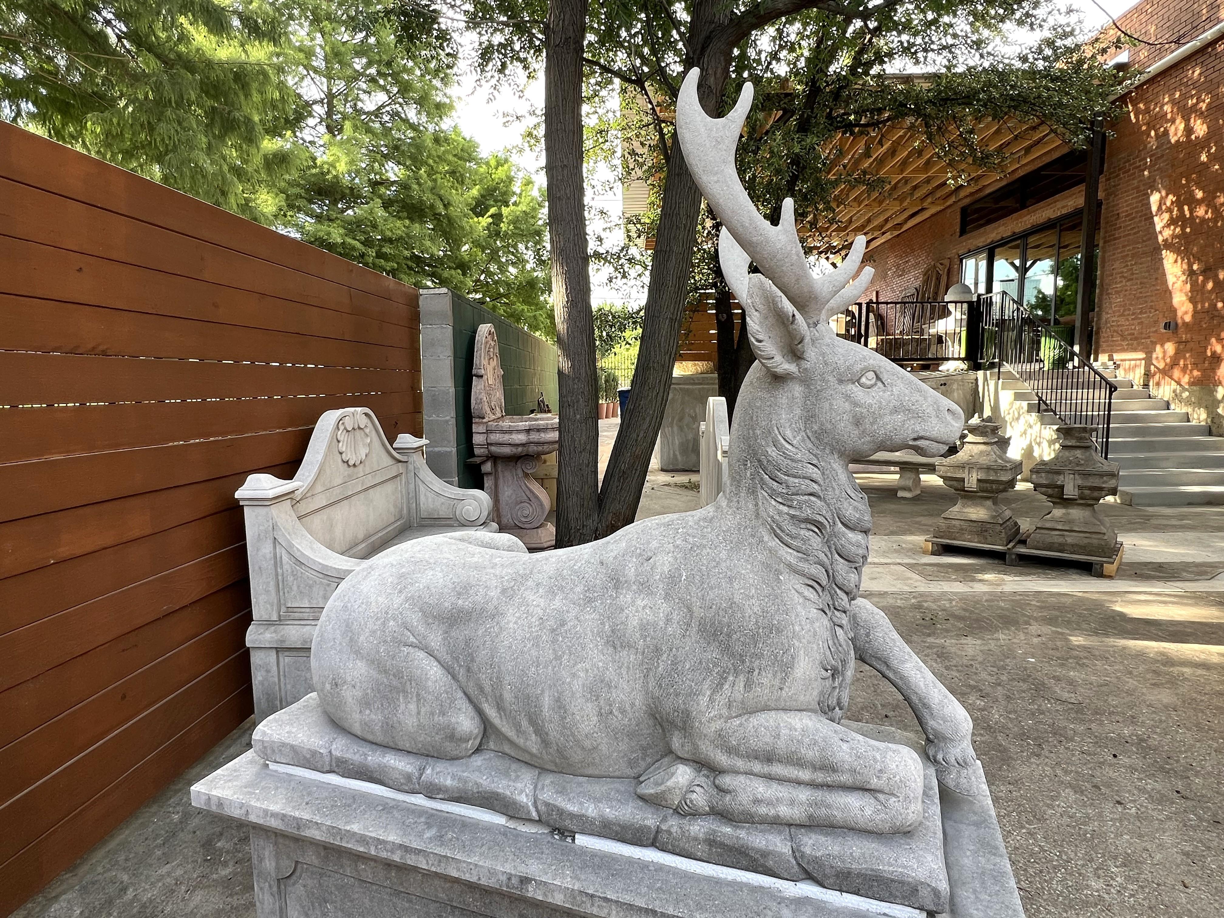 Pair of Large Carved Stone Stags on Pedestals from Italy For Sale 1