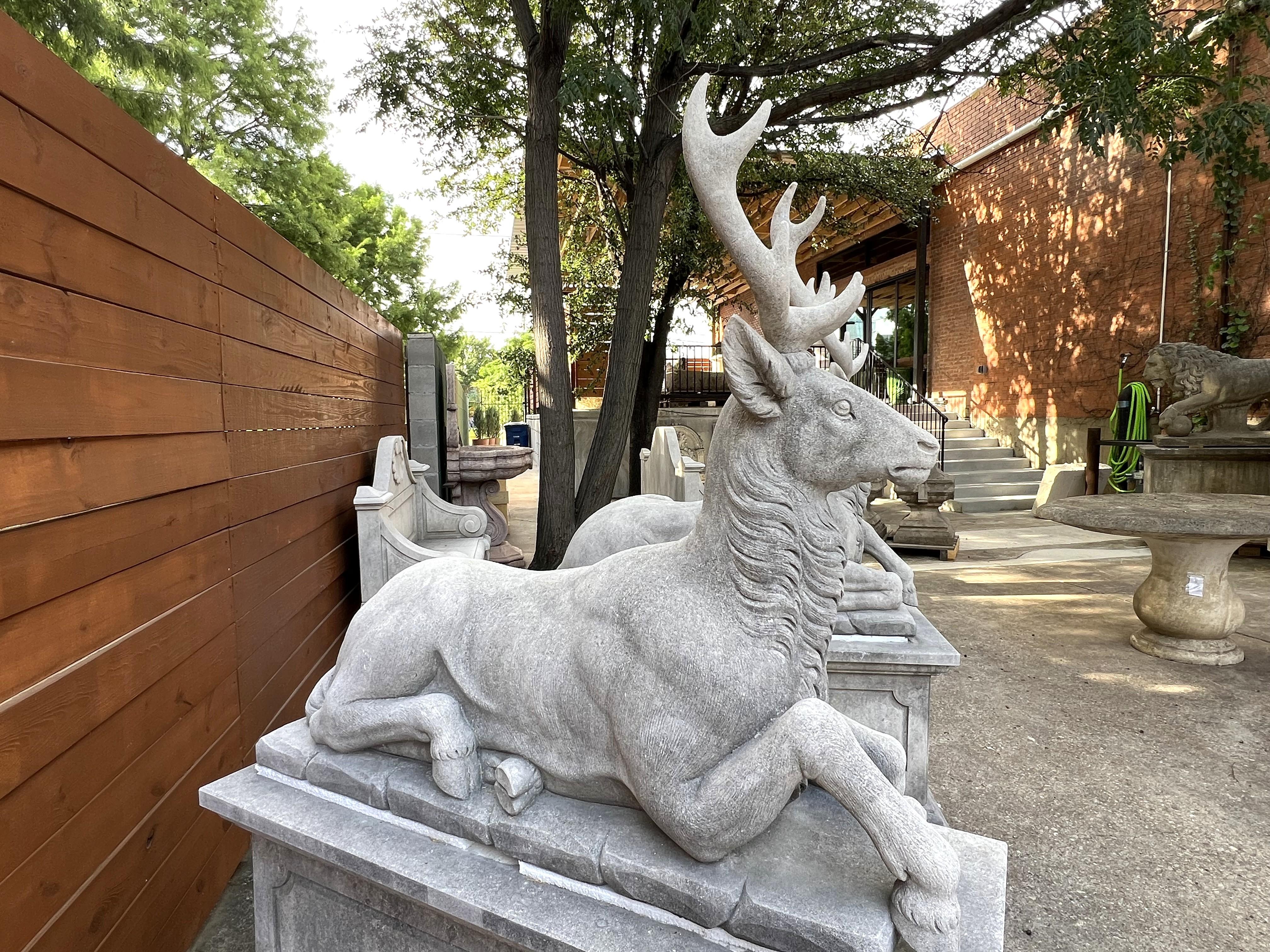 Pair of Large Carved Stone Stags on Pedestals from Italy For Sale 2