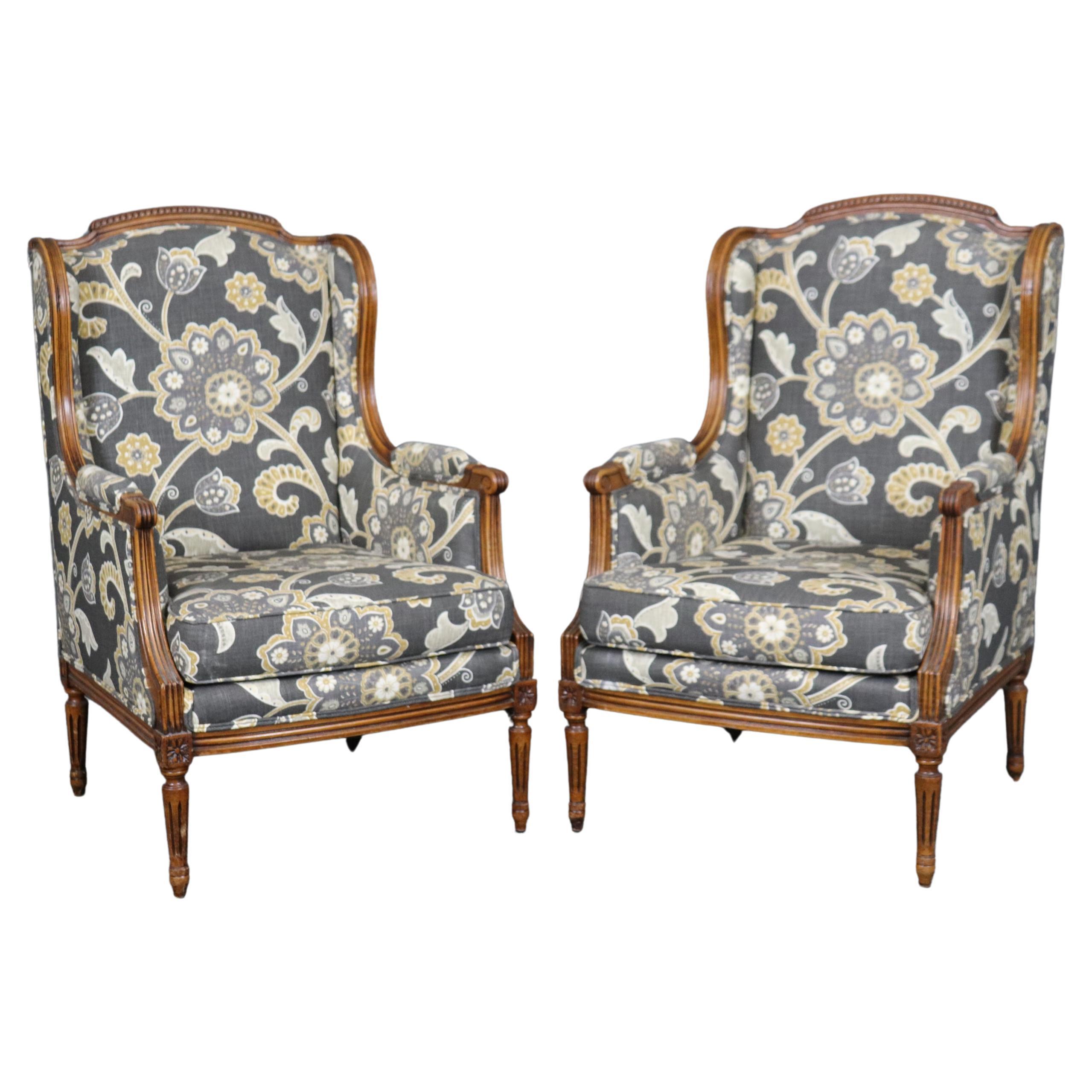 Pair of Large Carved Walnut French Louis XV Bergere Chairs  For Sale
