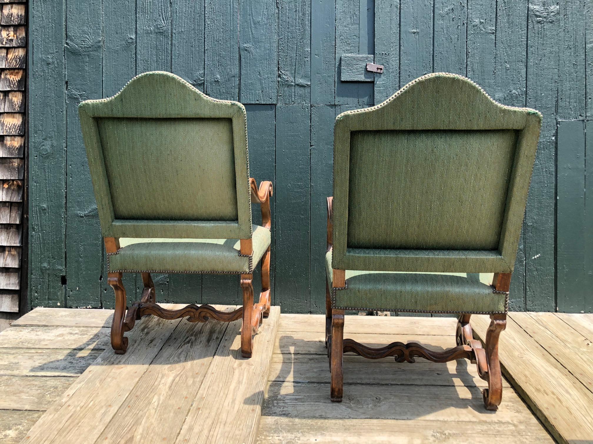 Pair of Large Carved Wood and Upholstered Throne Shaped Armchairs 1