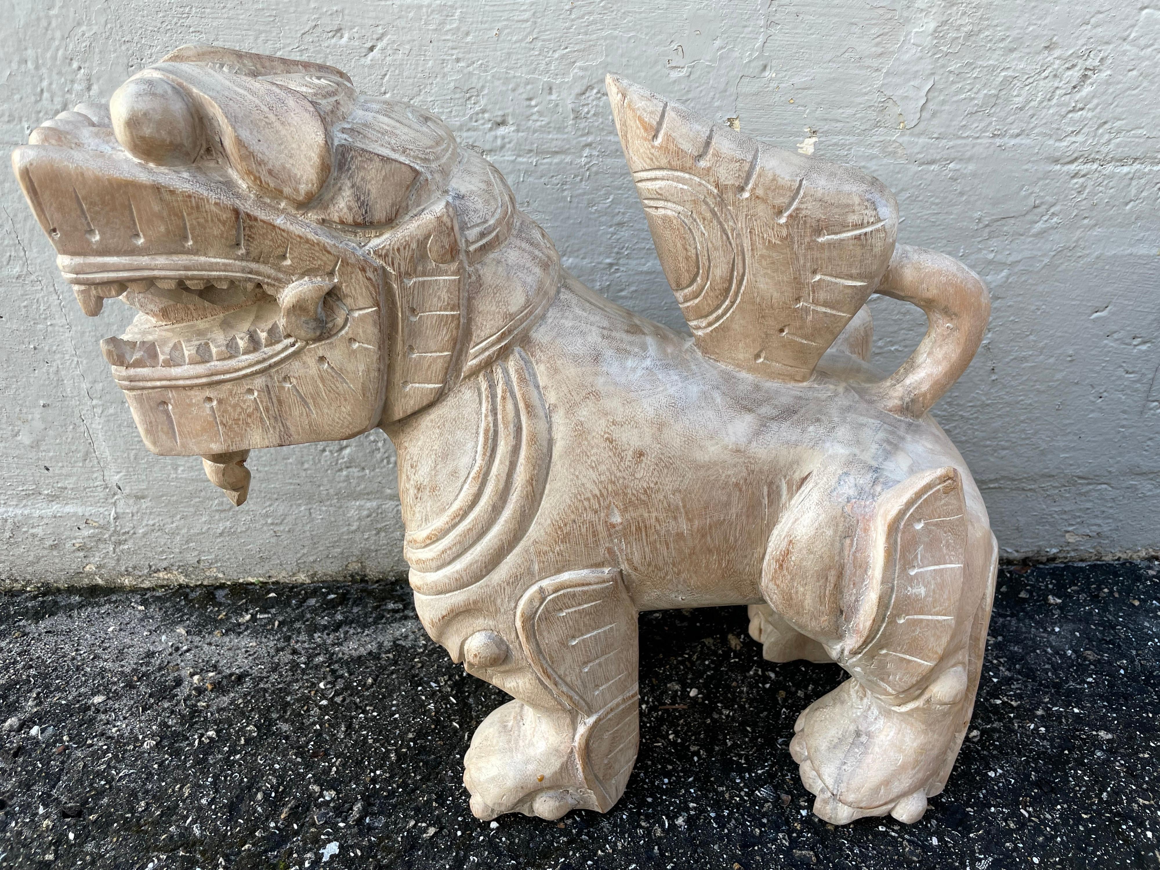 Pair of Large Carved Wood Foo Dogs For Sale 7