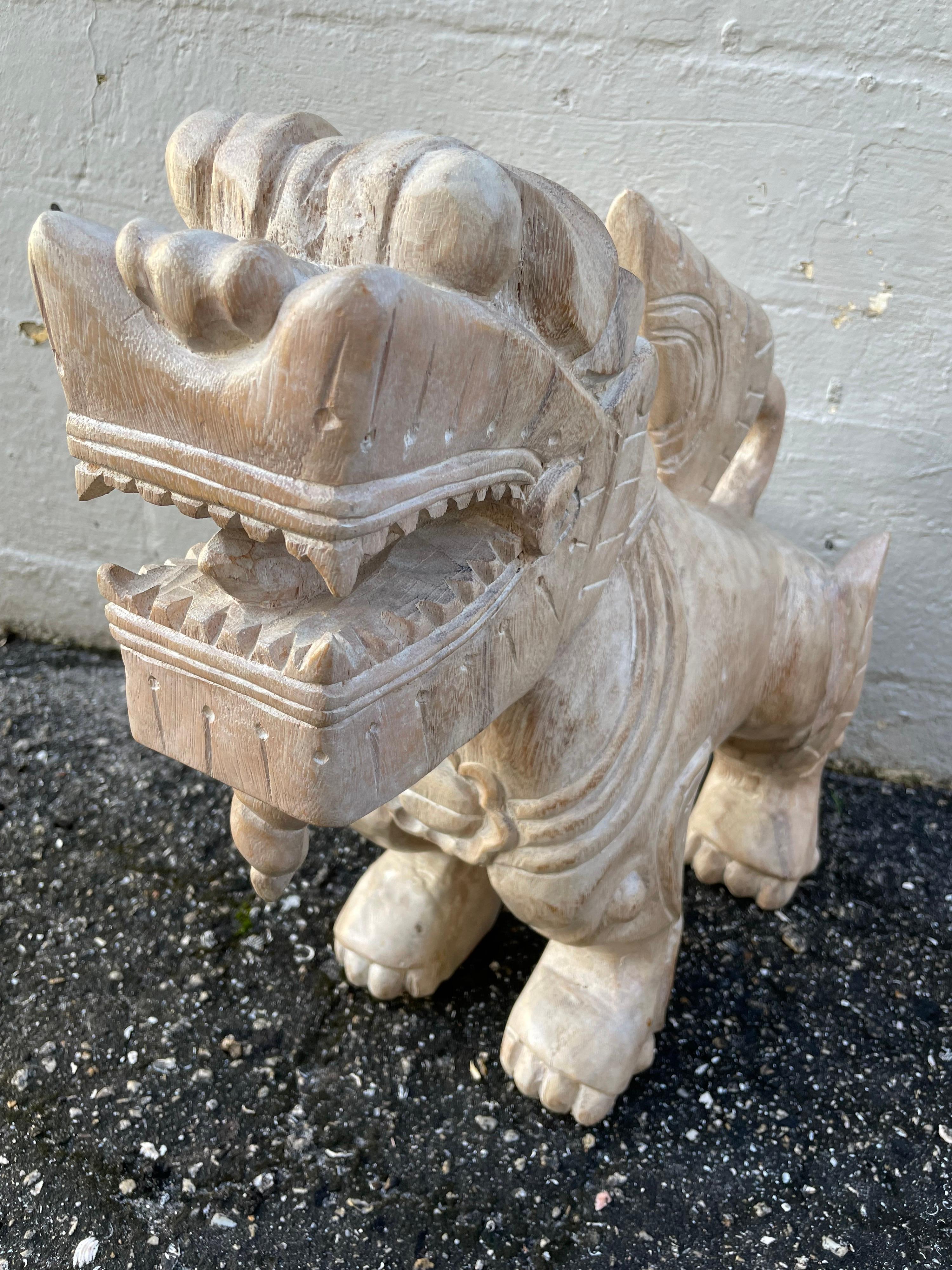 Pair of Large Carved Wood Foo Dogs For Sale 8
