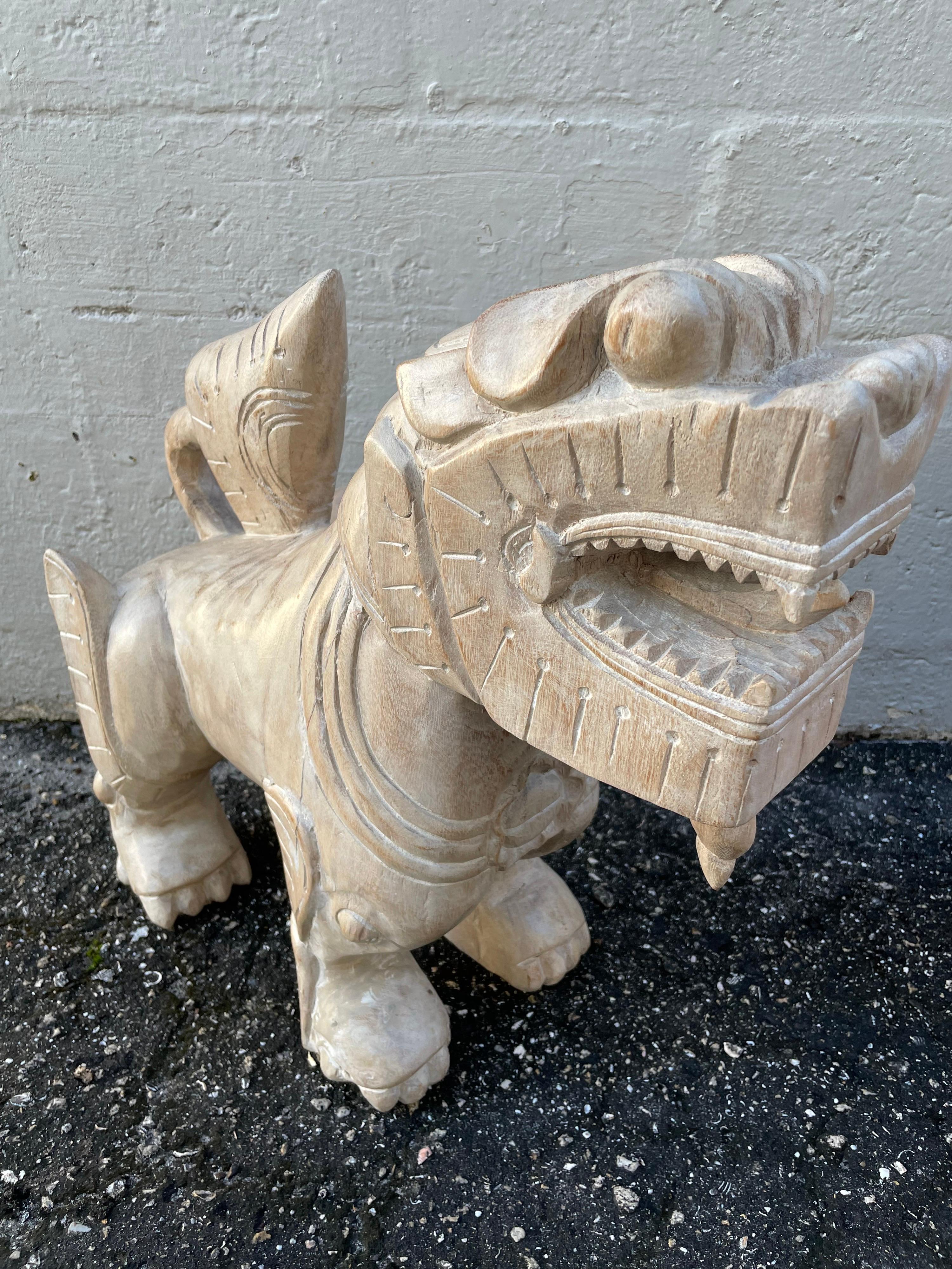 Pair of Large Carved Wood Foo Dogs For Sale 9