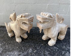 Pair of Large Carved Chinese Wood Foo Dogs