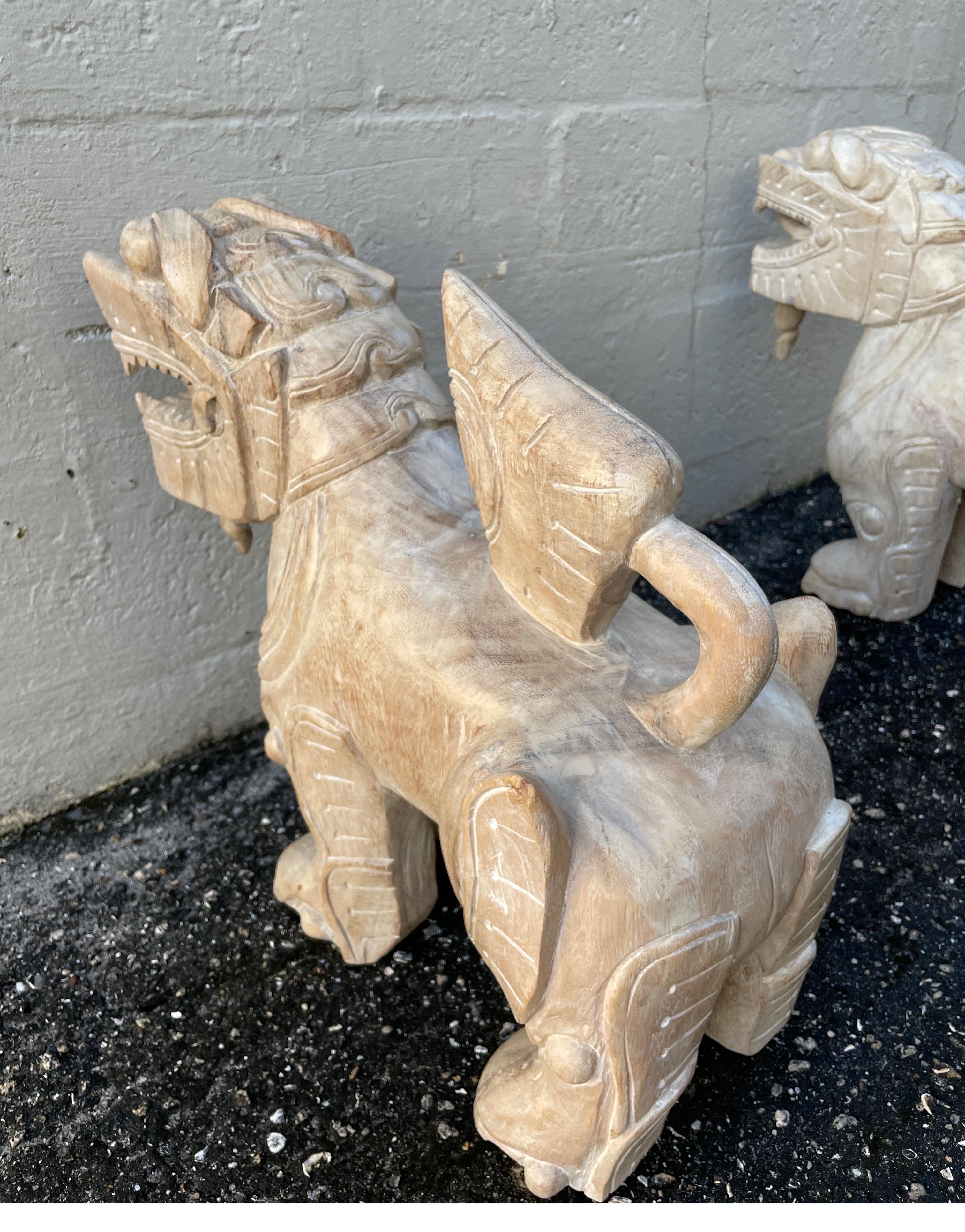 Pair of Large Carved Wood Foo Dogs For Sale 14
