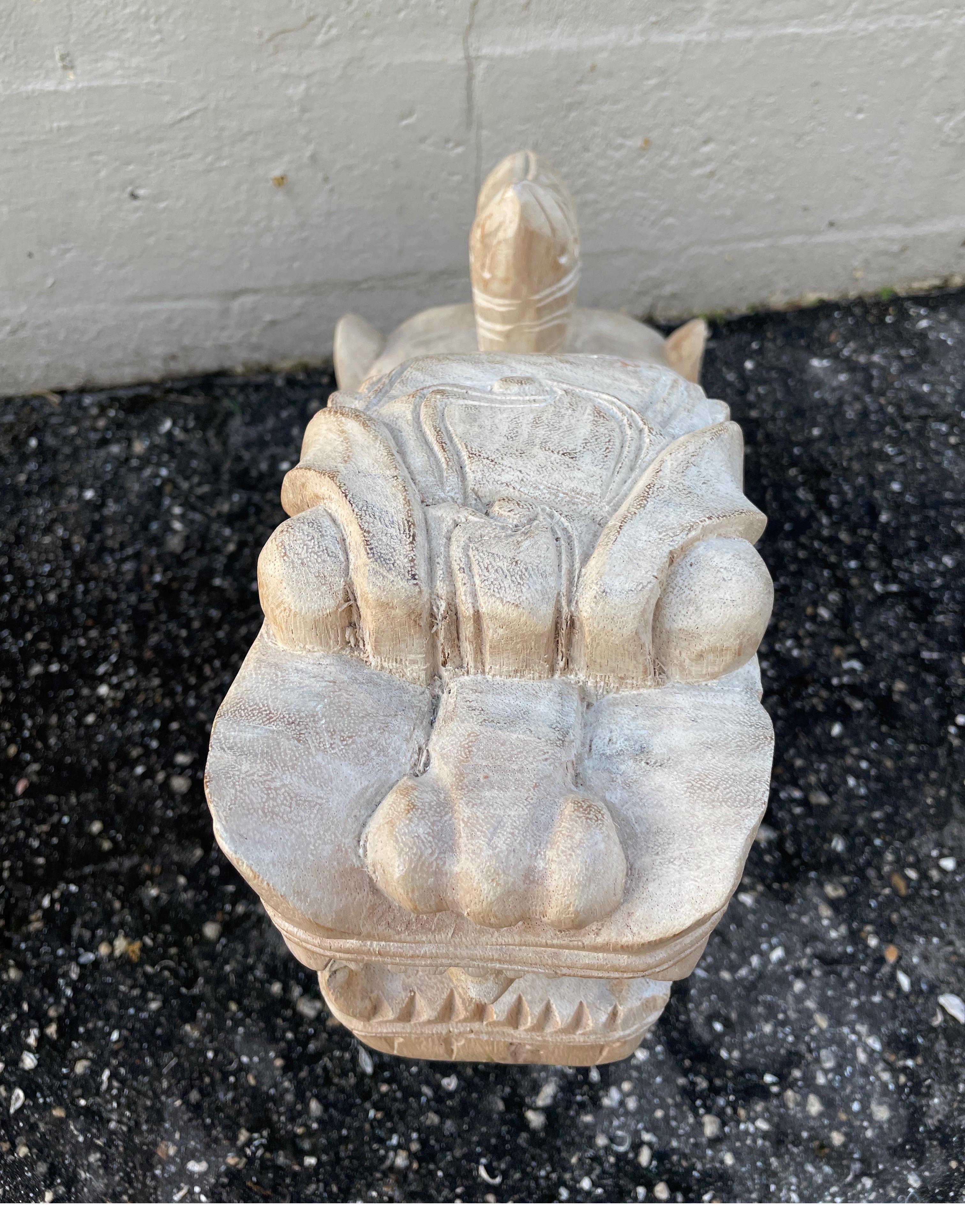 Pair of Large Carved Wood Foo Dogs In Good Condition For Sale In West Palm Beach, FL