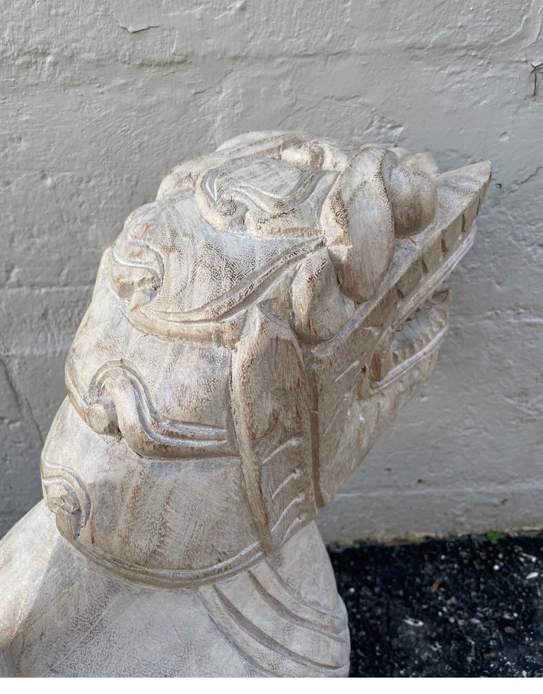 Pair of Large Carved Wood Foo Dogs For Sale at 1stDibs
