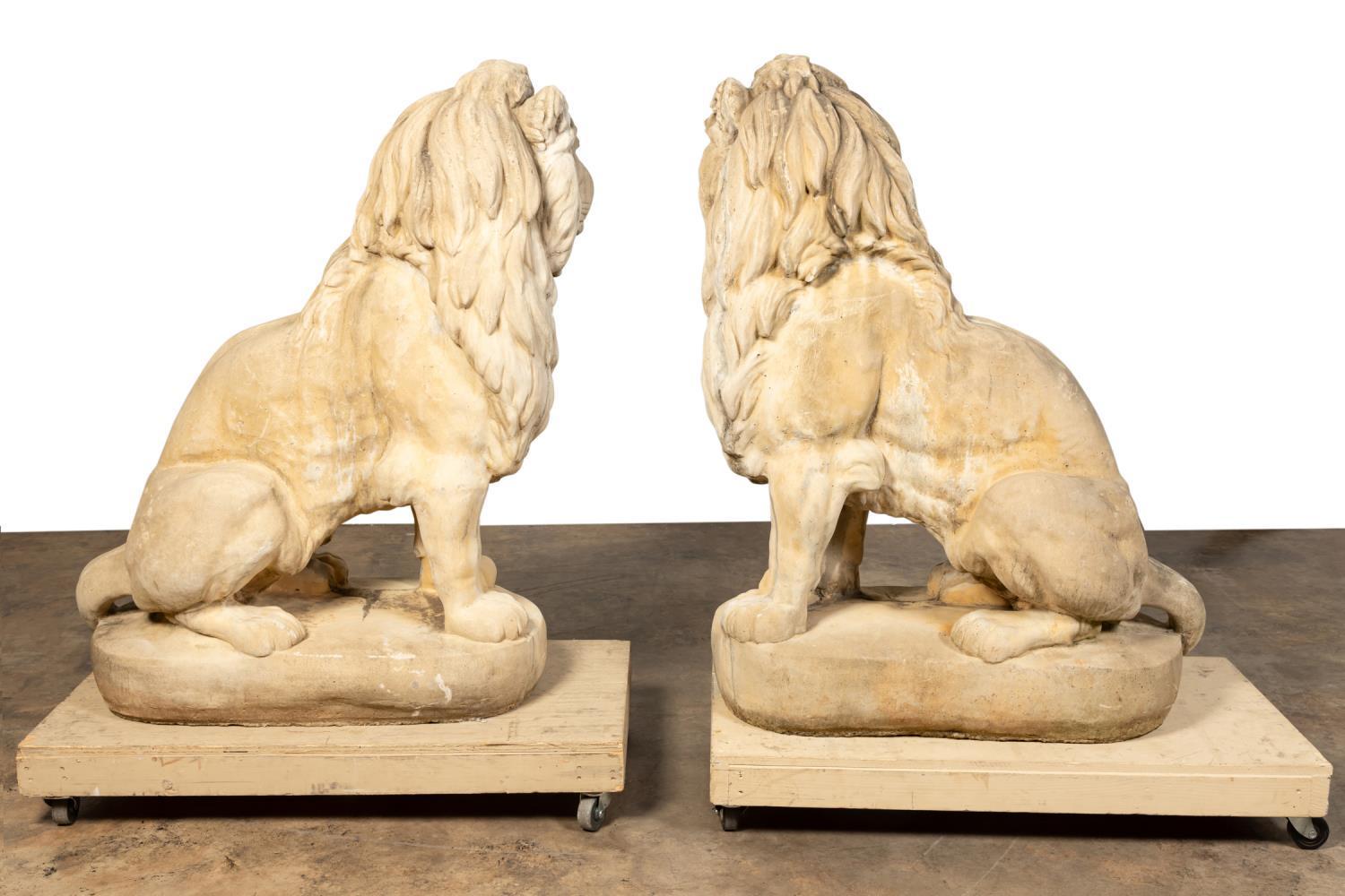 Pair of Large Cast and Carved Stone Lions 2