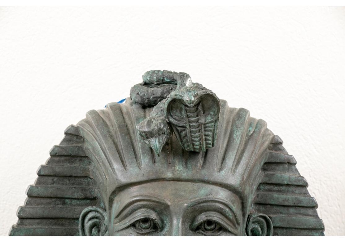 Pair of Large Cast Bronze Busts of Egyptian Pharaohs In Good Condition In Bridgeport, CT